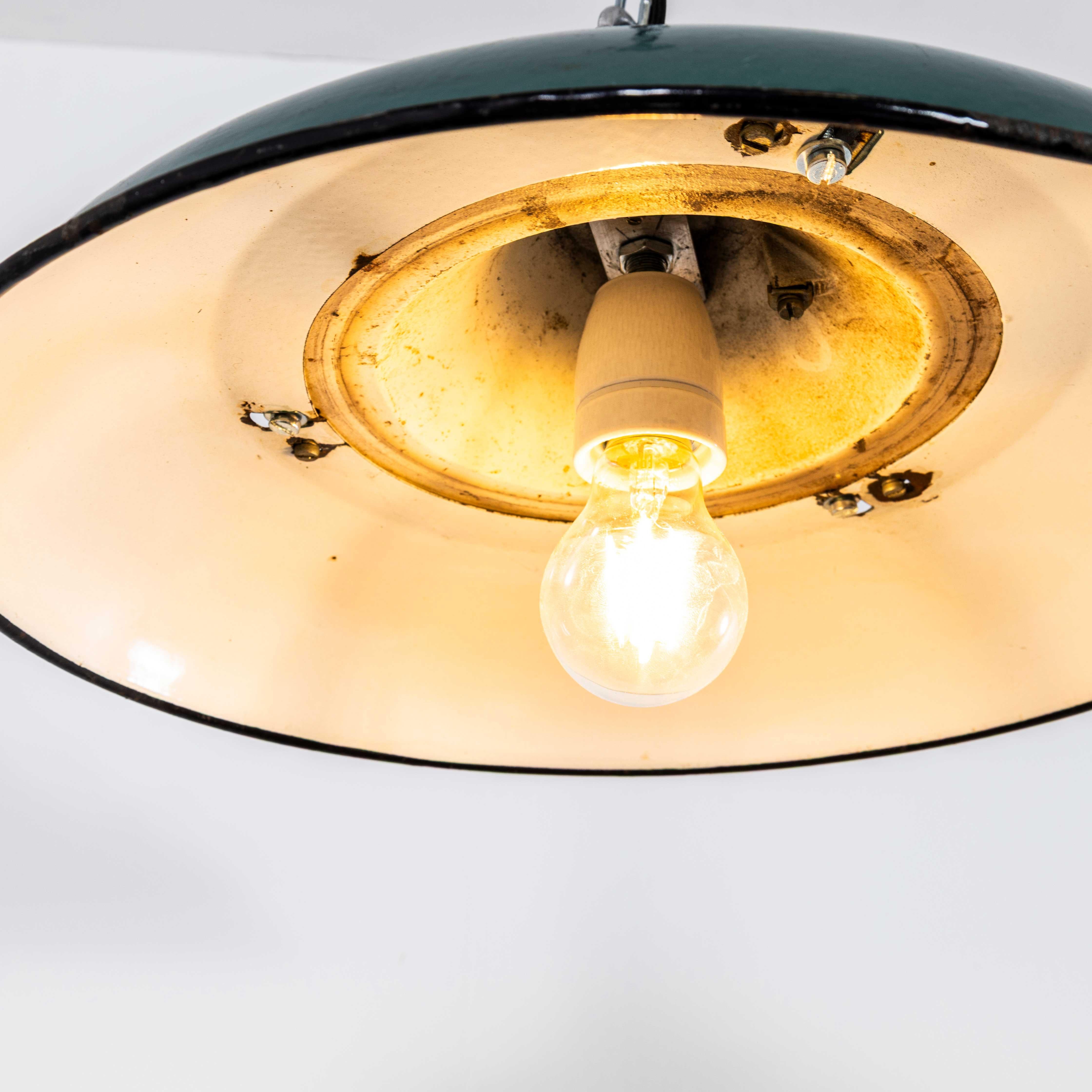 Mid-20th Century 1950's Industrial Green Disc Pendant Lamps For Sale