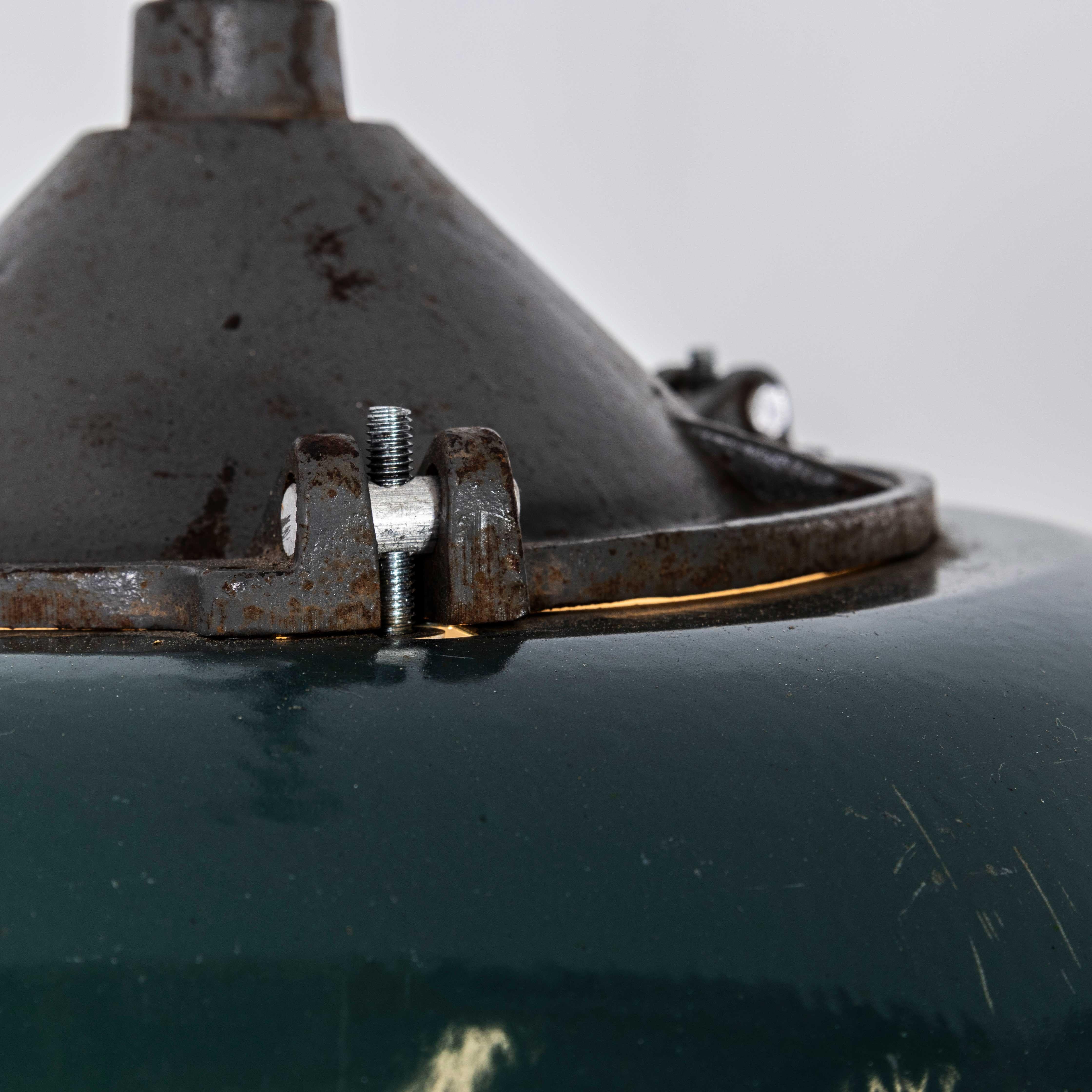 Steel 1950's Industrial Green Disc Pendant Lamps For Sale