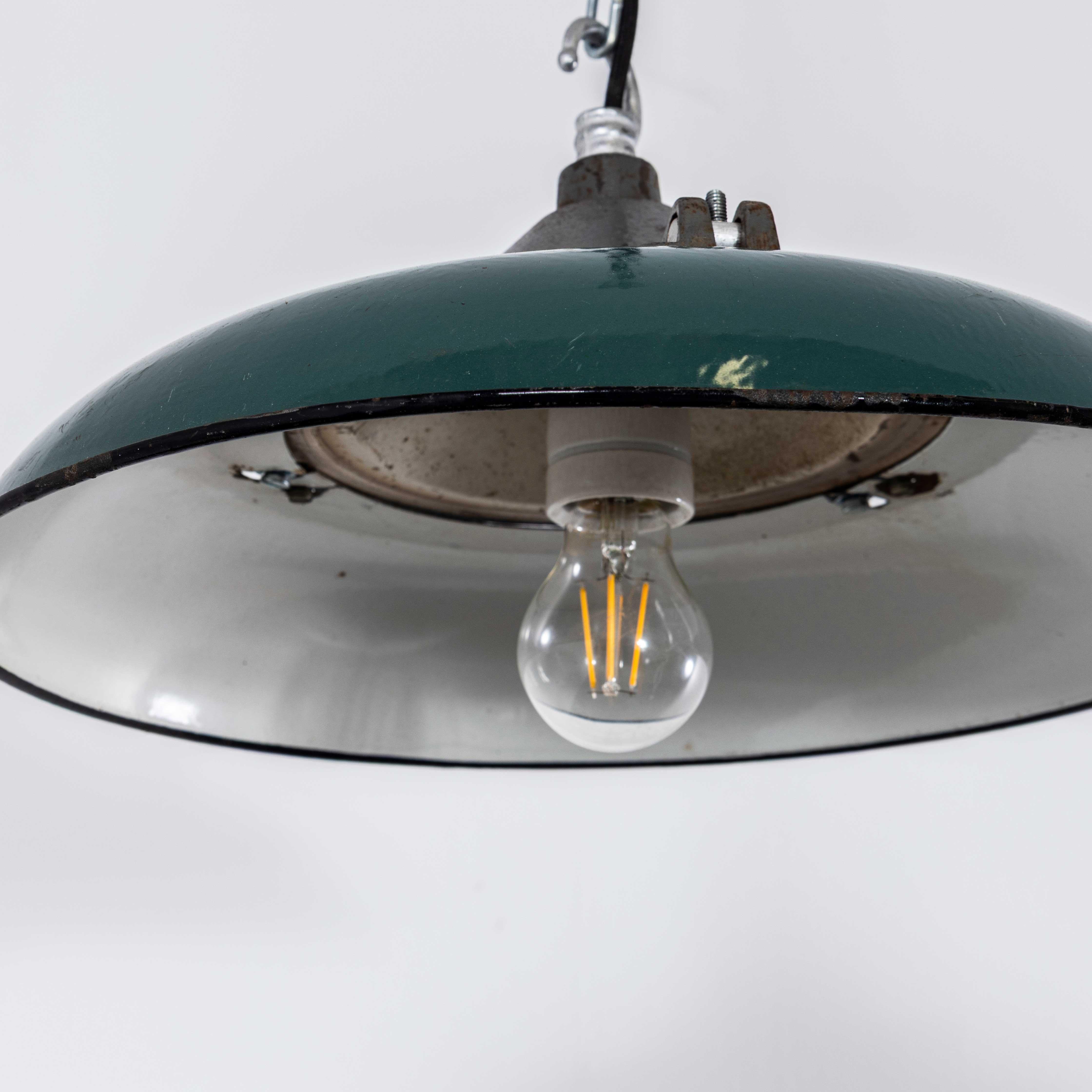 1950's Industrial Green Disc Pendant Lamps For Sale 2
