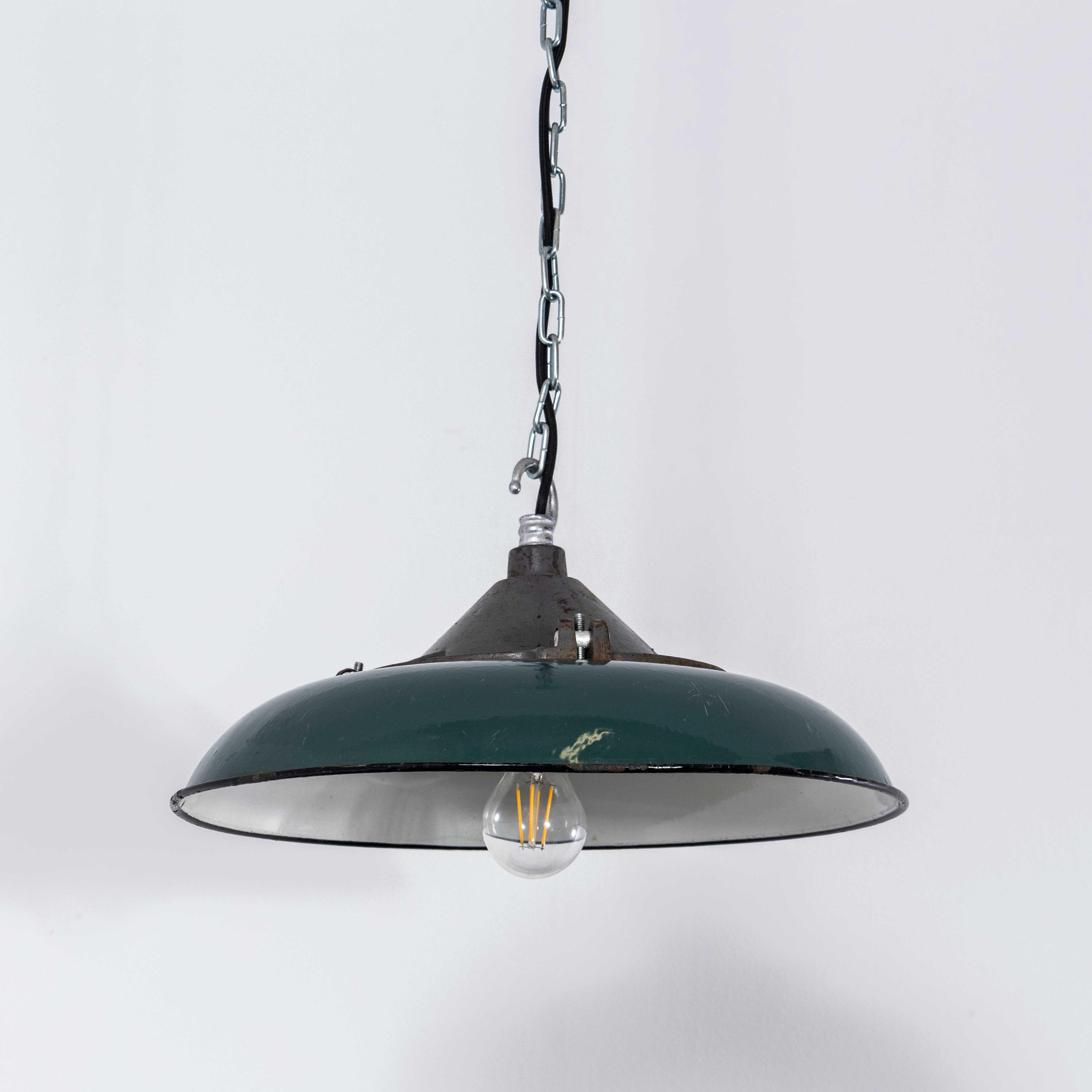1950's Industrial Green Disc Pendant Lamps For Sale 3
