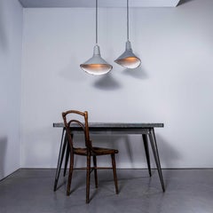 1950’s Industrial Grey Benjamin Crysteel Enamelled Parabolic Lamps - Pair