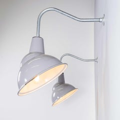 1950's Industrial Grey Benjamin Crysteel Enamelled Parabolic Lamps - Pair