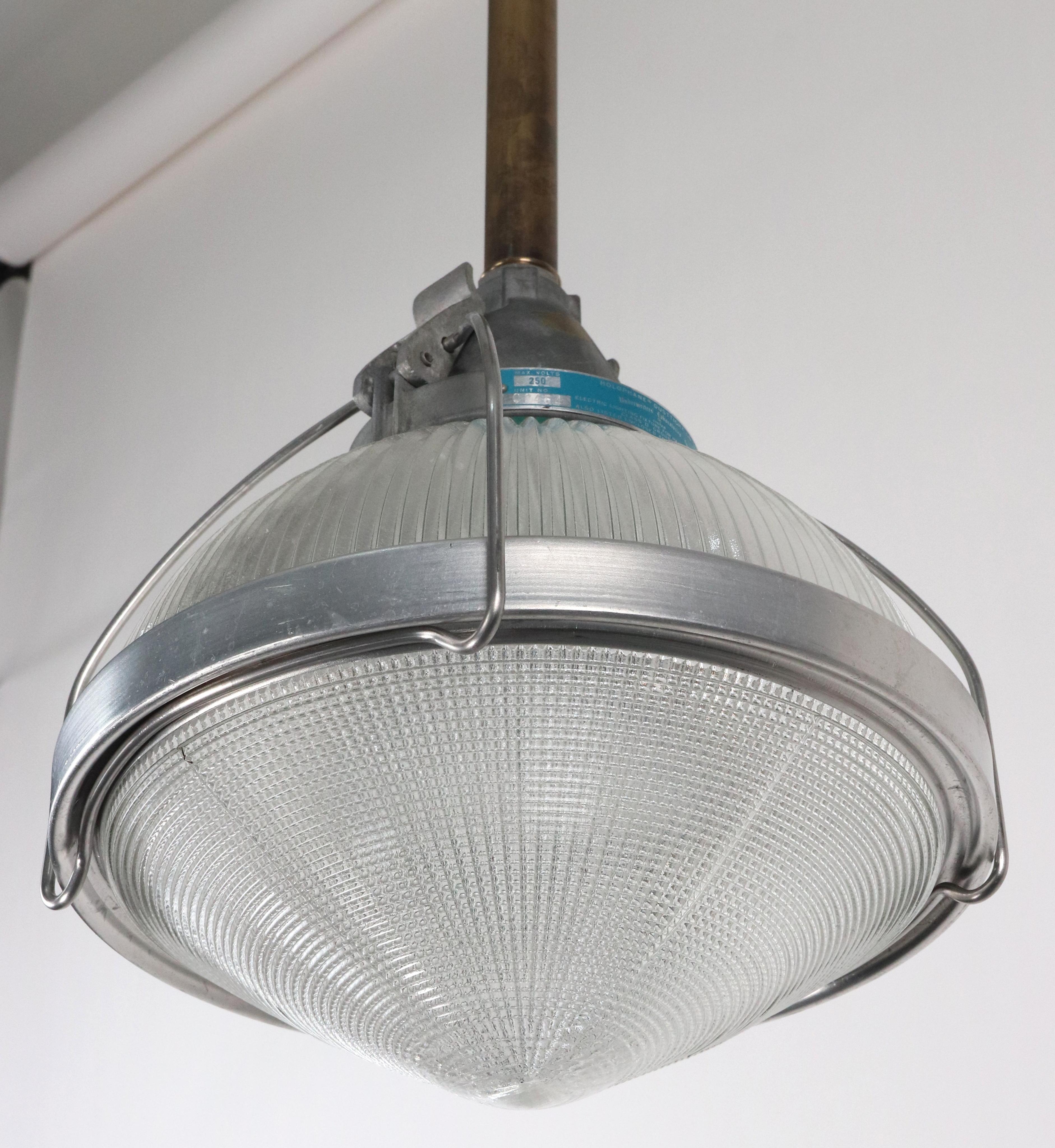 Mid-20th Century 1950s Industrial Holophane Steel Pole Pendant Light Qty Available For Sale