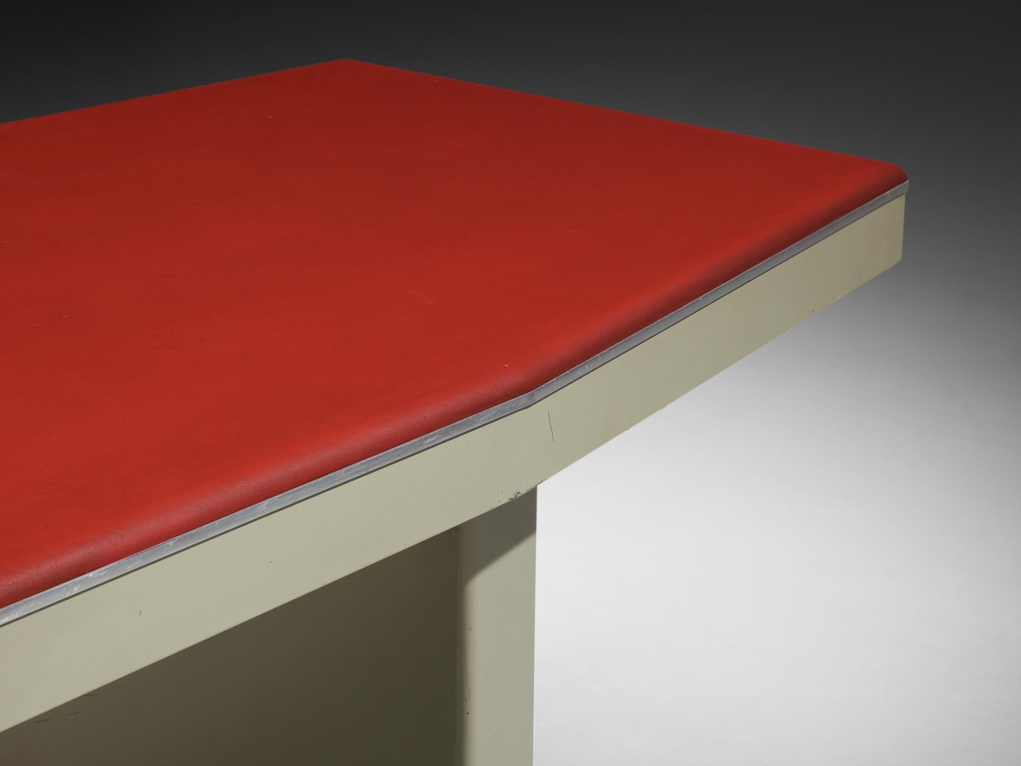 Mid-20th Century 1950s Industrial Italian Dining Table with Red Top and Light Grey Frame