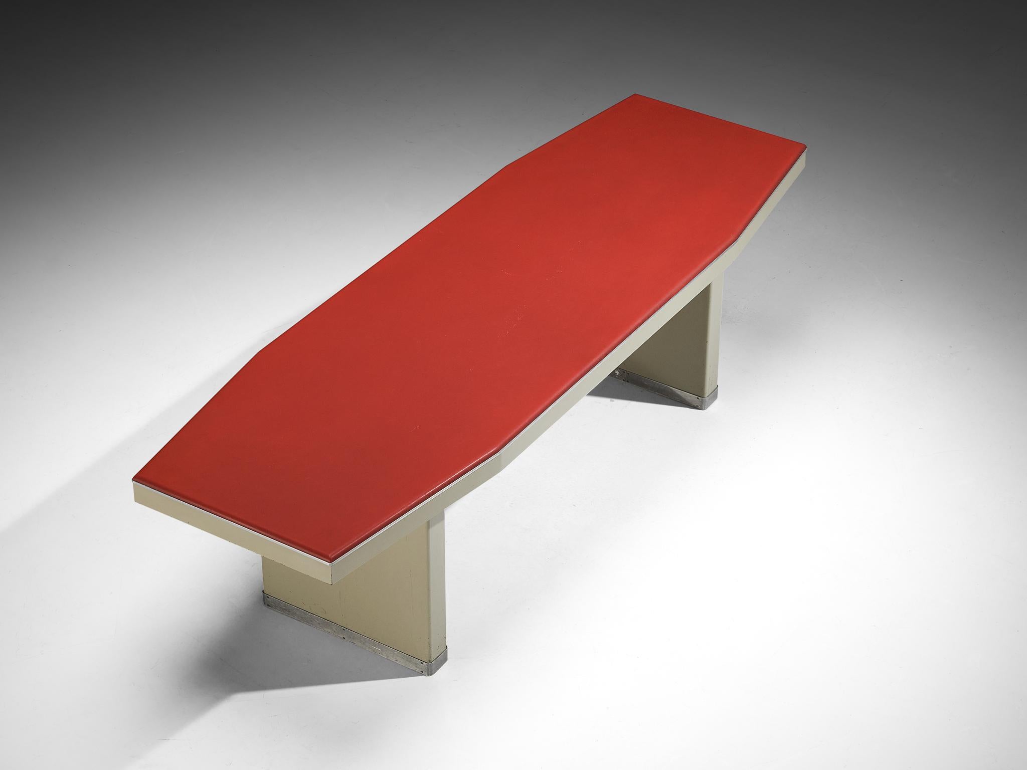Mid-20th Century 1950s Industrial Italian Dining Table with Red Top and Light Grey Frame For Sale