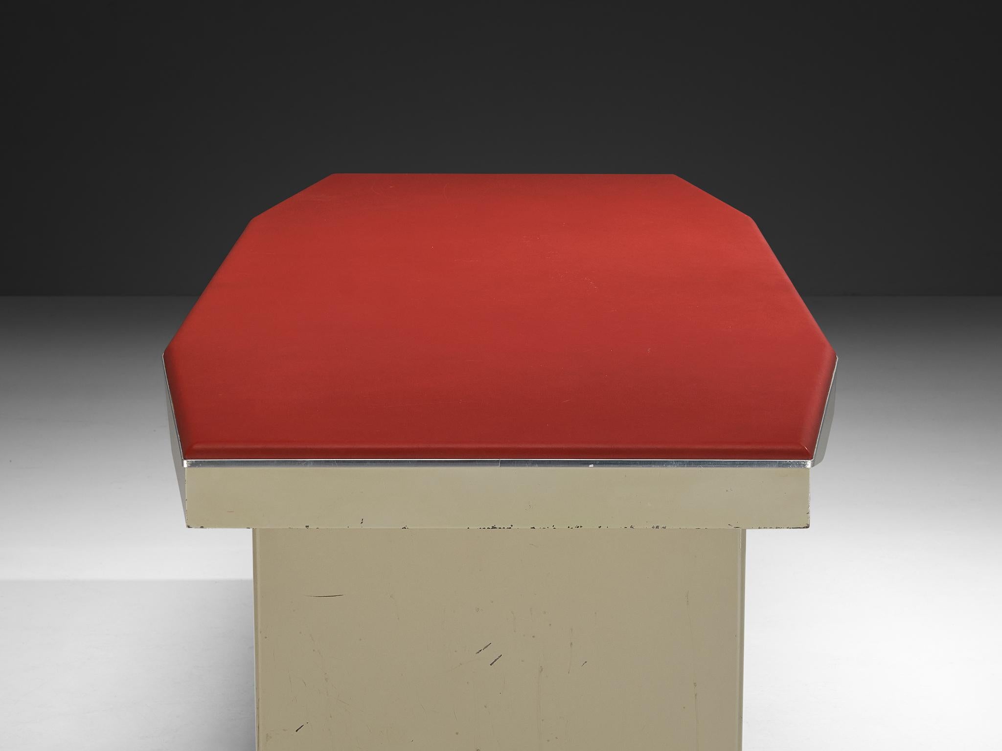 1950s Industrial Italian Dining Table with Red Top and Light Grey Frame For Sale 1