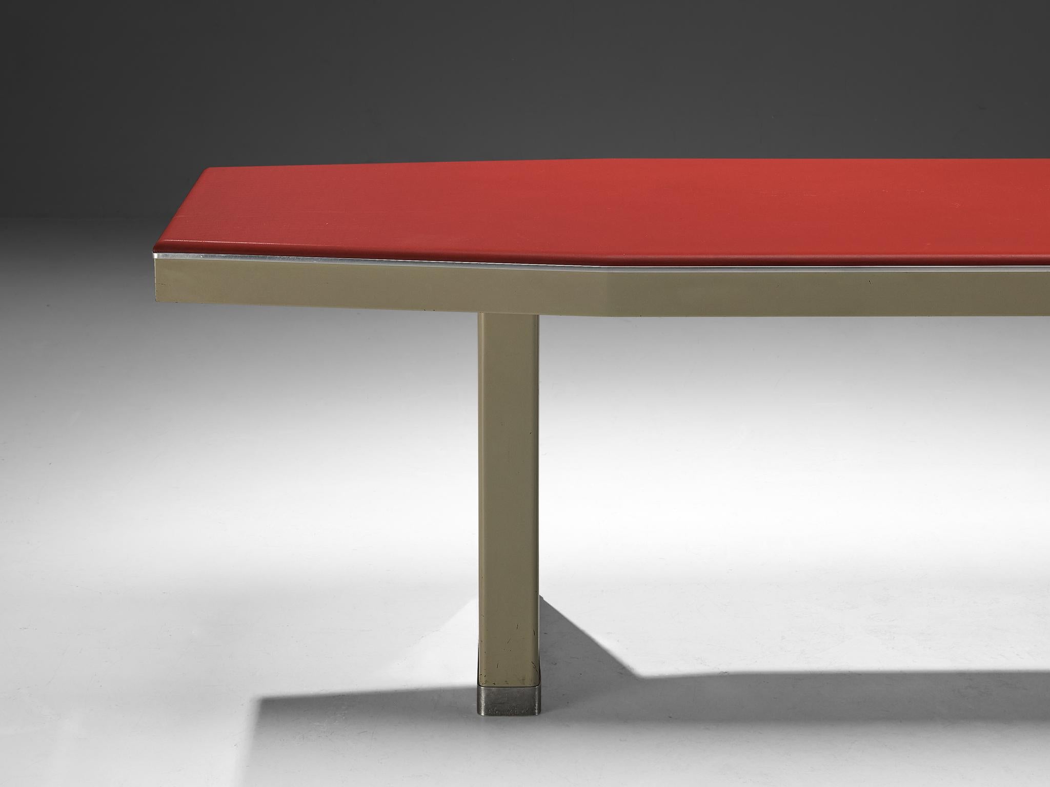 1950s Industrial Italian Dining Table with Red Top and Light Grey Frame For Sale 2