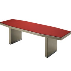 1950s Industrial Italian Dining Table with Red Top and Light Grey Frame