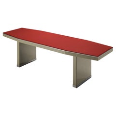 1950s Industrial Italian Dining Table with Red Top and Light Grey Frame