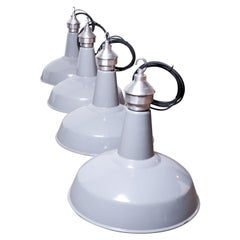 1950s Industrial Large Benjamin Enamelled Hanging Ceiling Pendant Lamps, Lights