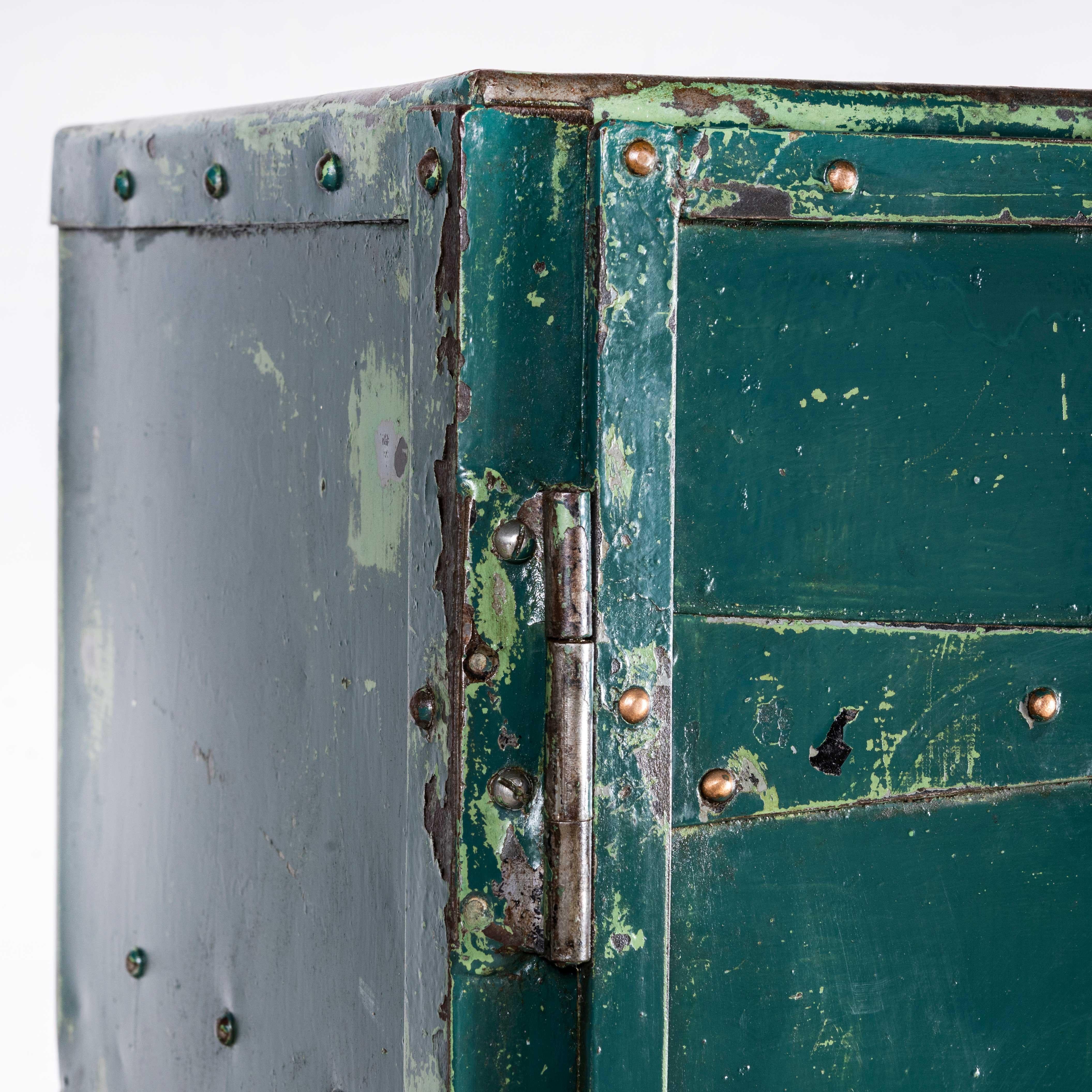 1950's Industrial Metal Storage Cabinet - With Large Strap Hinges For Sale 6