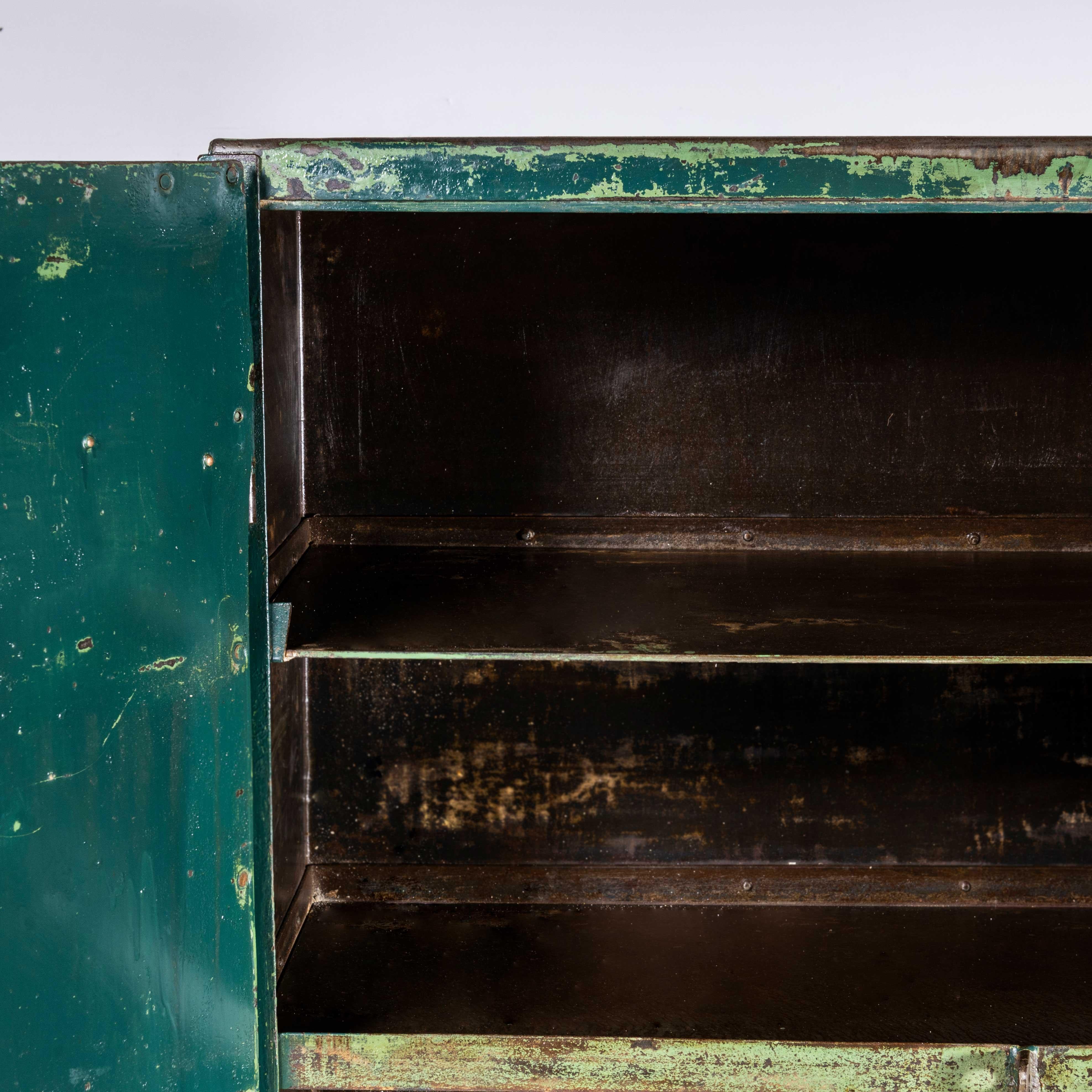 1950's Industrial Metal Storage Cabinet - With Large Strap Hinges For Sale 5