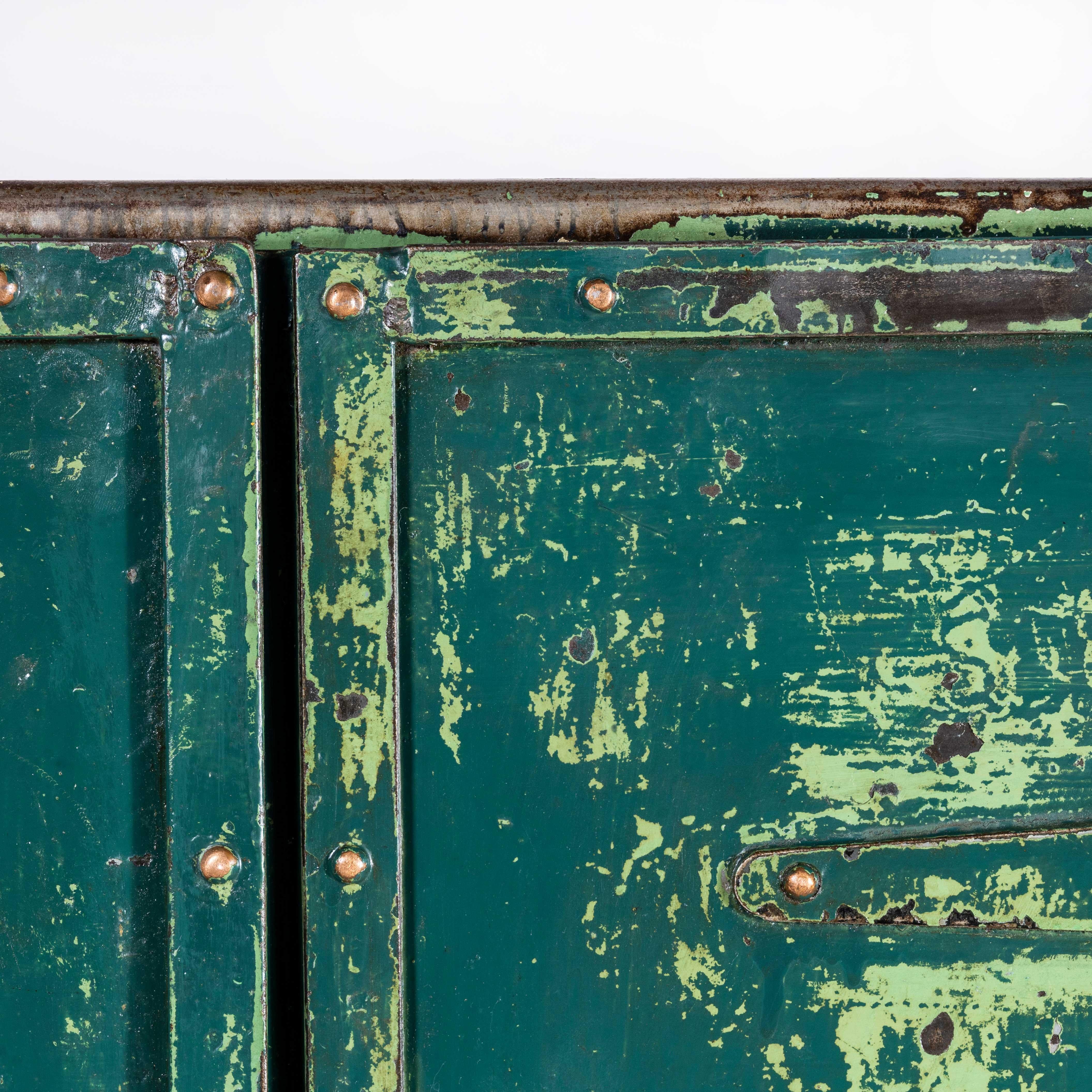 1950's Industrial Metal Storage Cabinet - With Large Strap Hinges For Sale 2