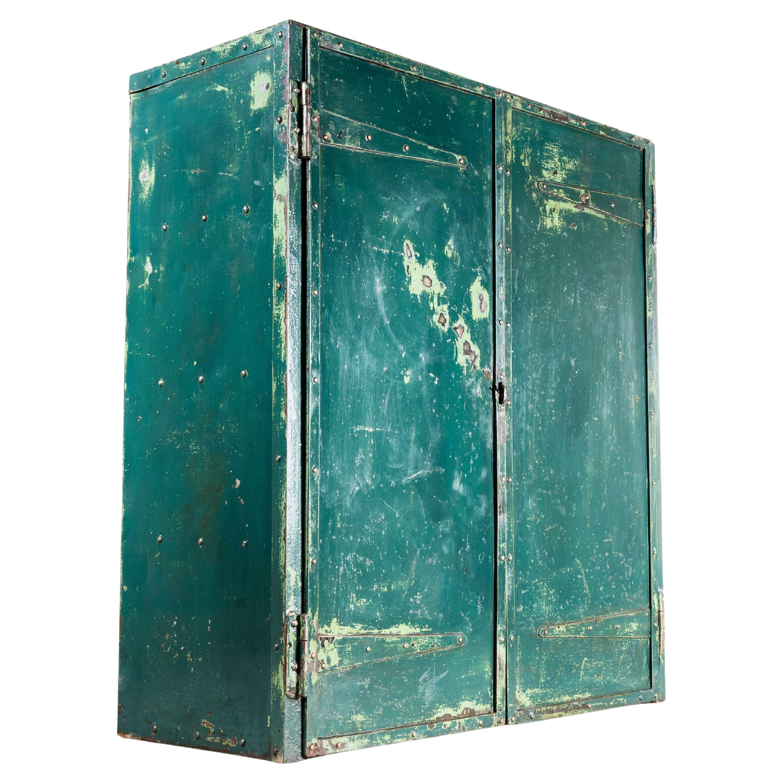 1950's Industrial Metal Storage Cabinet - With Large Strap Hinges