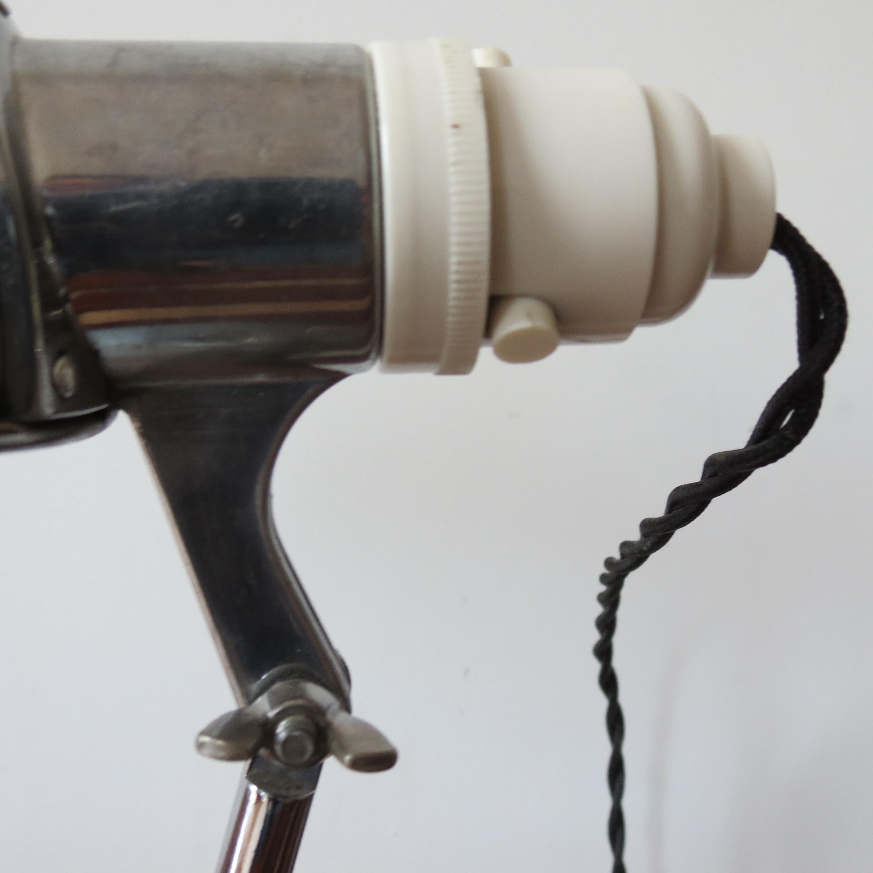 Machine-Made 1950s Industrial Metek Metal Travelling Desk Lamp Aluminum Folding Desk Lamp