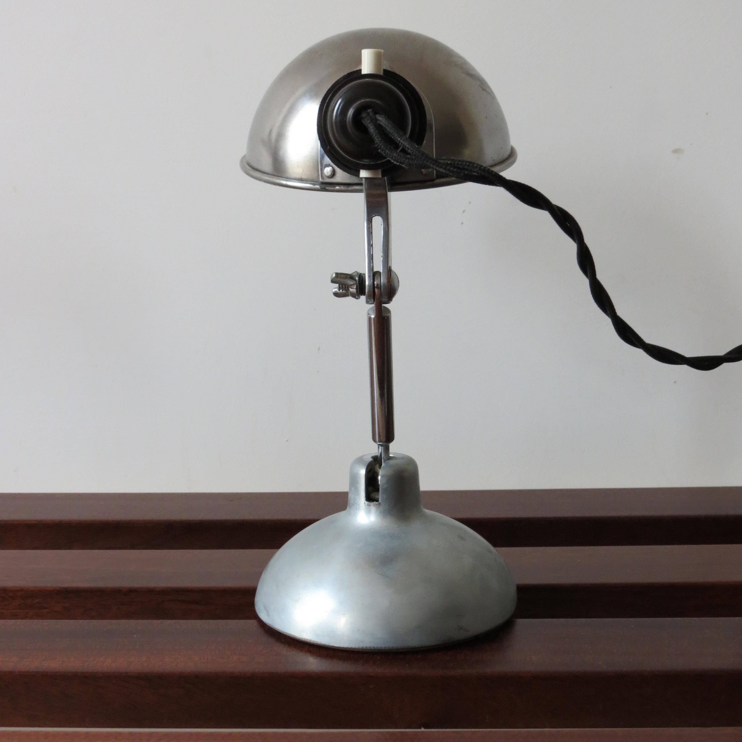 English 1950s Industrial Metek Metal Travelling Lamp Aluminium Folding Adjustable Lamp B