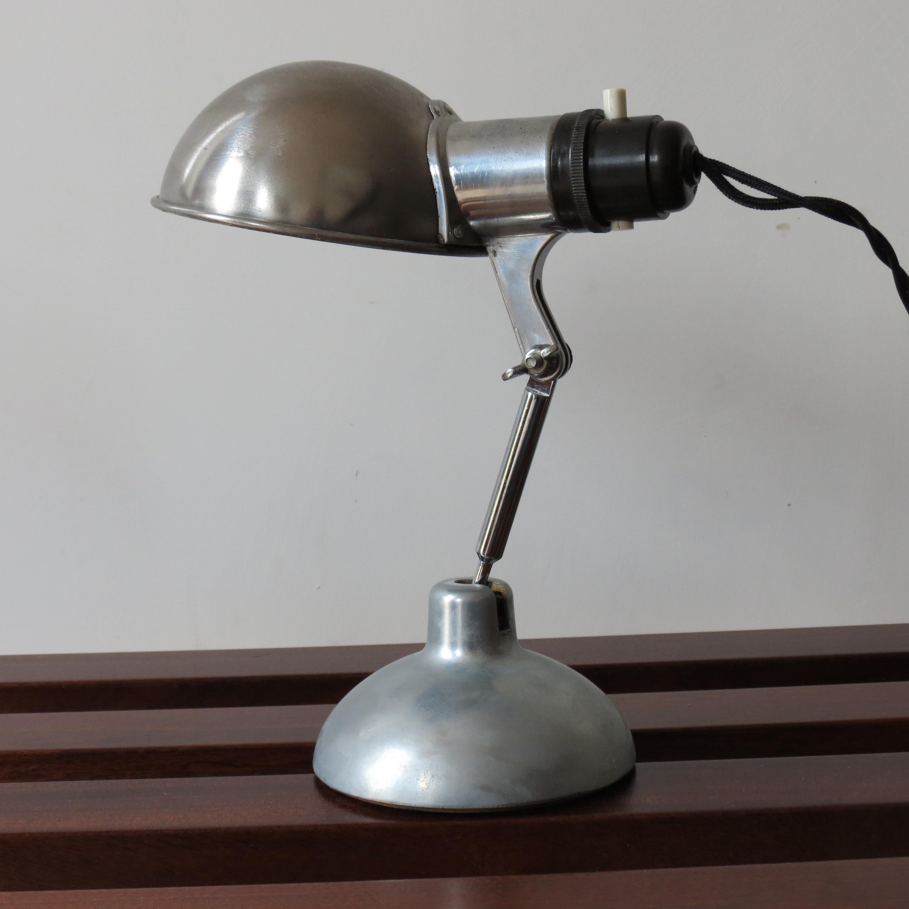 20th Century 1950s Industrial Metek Metal Travelling Lamp Aluminium Folding Adjustable Lamp B