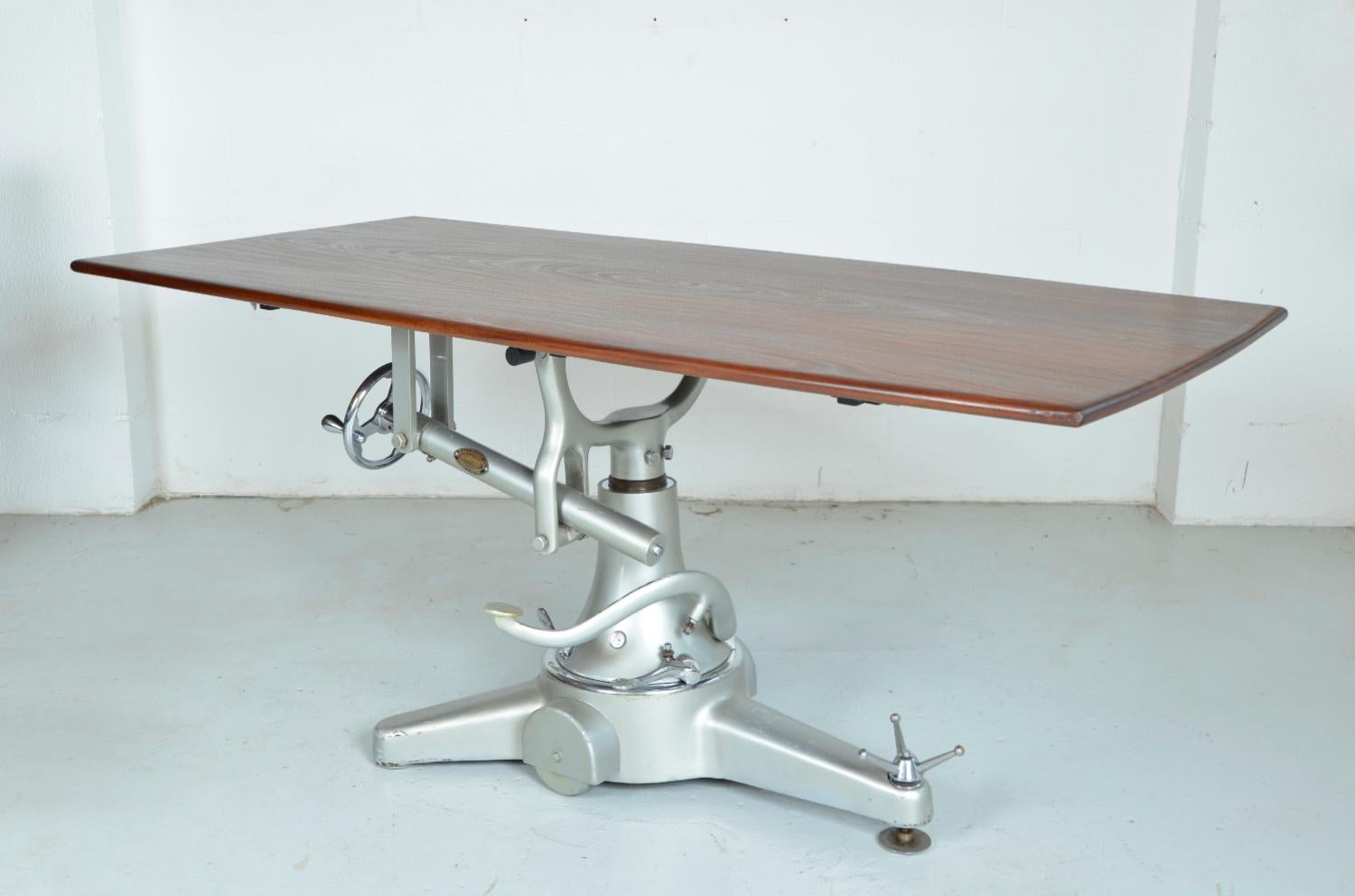 British 1950s Industrial Cast Iron Teak Operating Surgical Dining Table by Thackray, UK