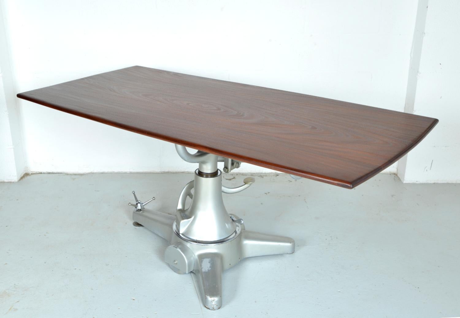 1950s Industrial Cast Iron Teak Operating Surgical Dining Table by Thackray, UK In Good Condition In Sherborne, Dorset