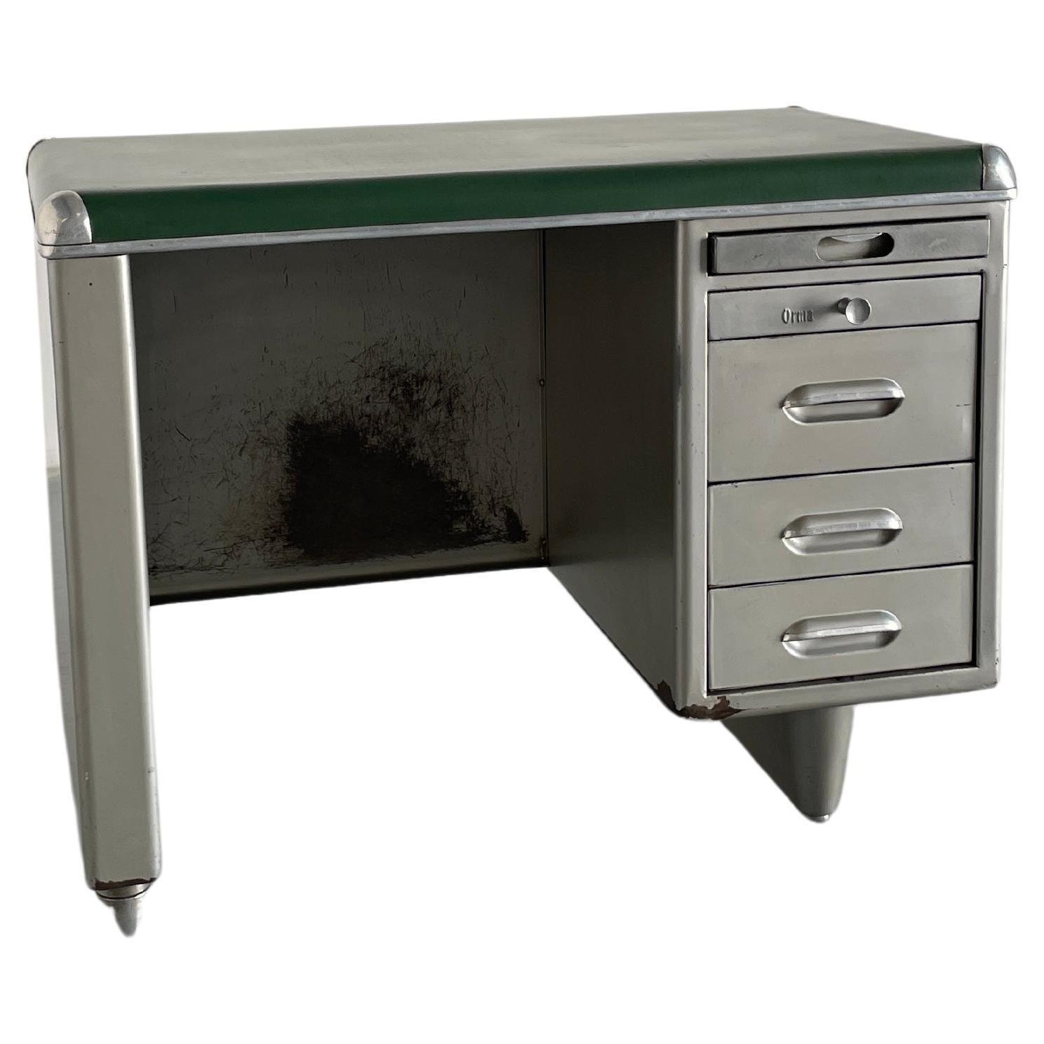 1950s Industrial Single Bank Steel Tanker Desk by Orma Milano, Italy For Sale