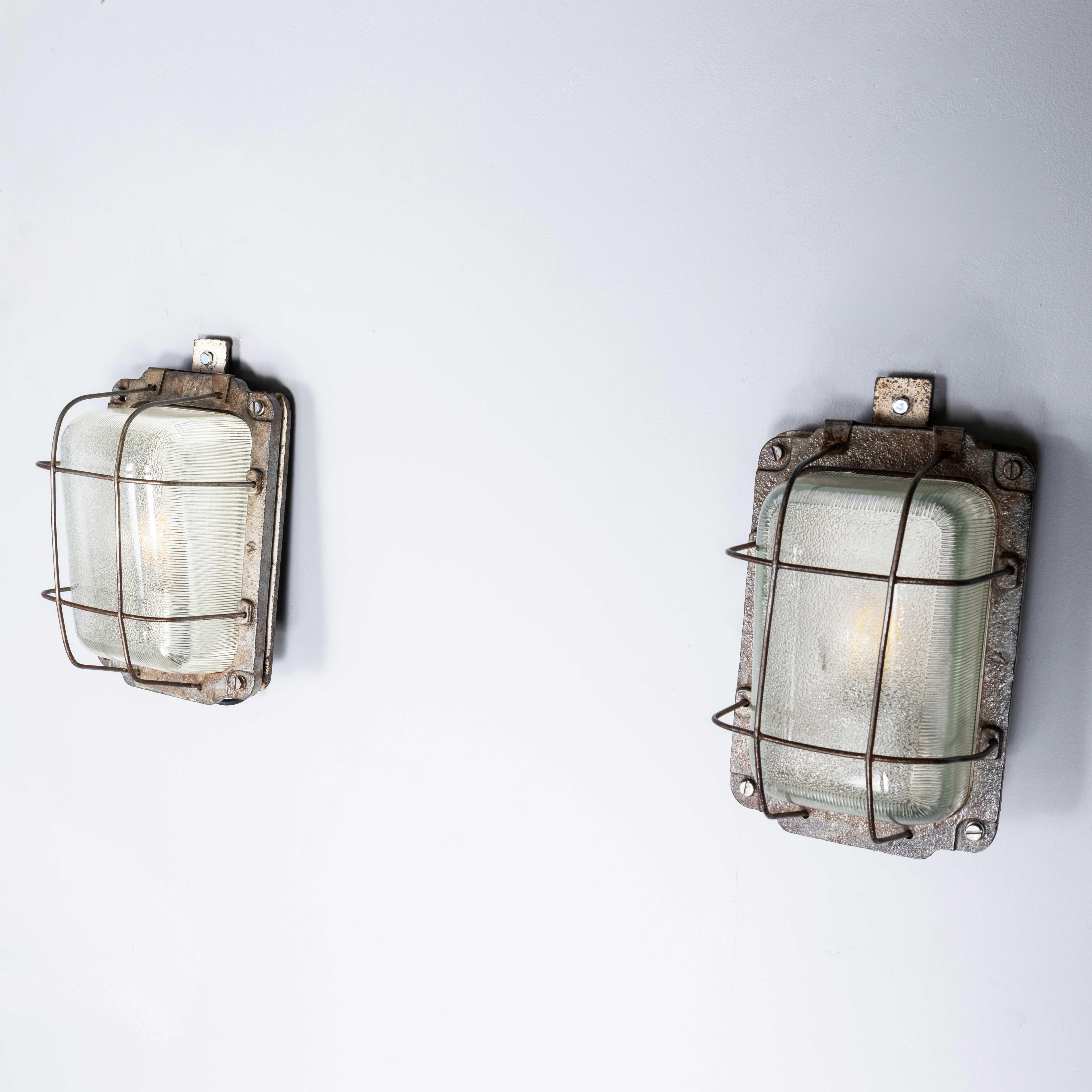 1950's Industrial Steel Bulkhead Lamps - Pair In Good Condition In Hook, Hampshire