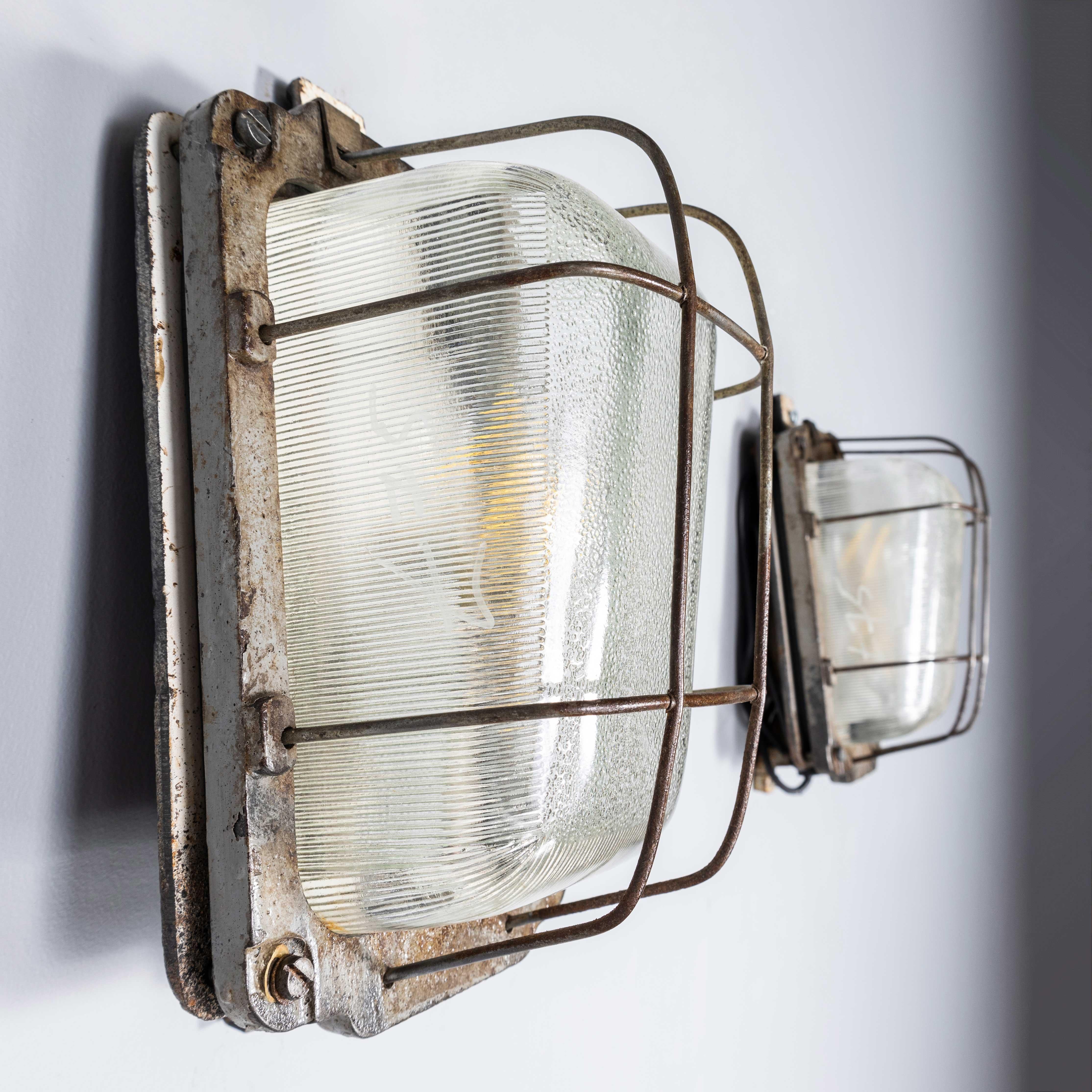Metal 1950's Industrial Steel Bulkhead Lamps - Pair