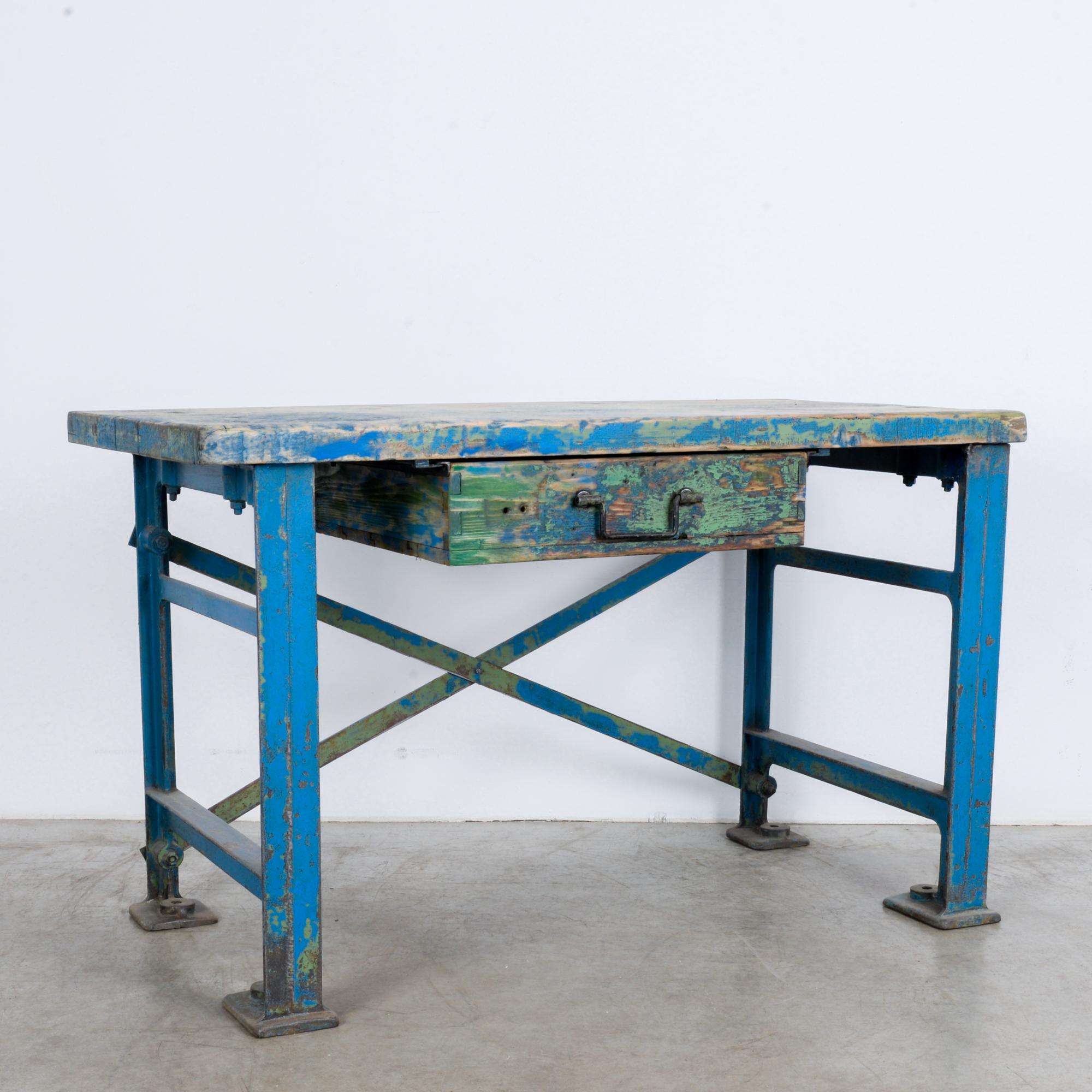 1950s Industrial Wooden Worktable 4
