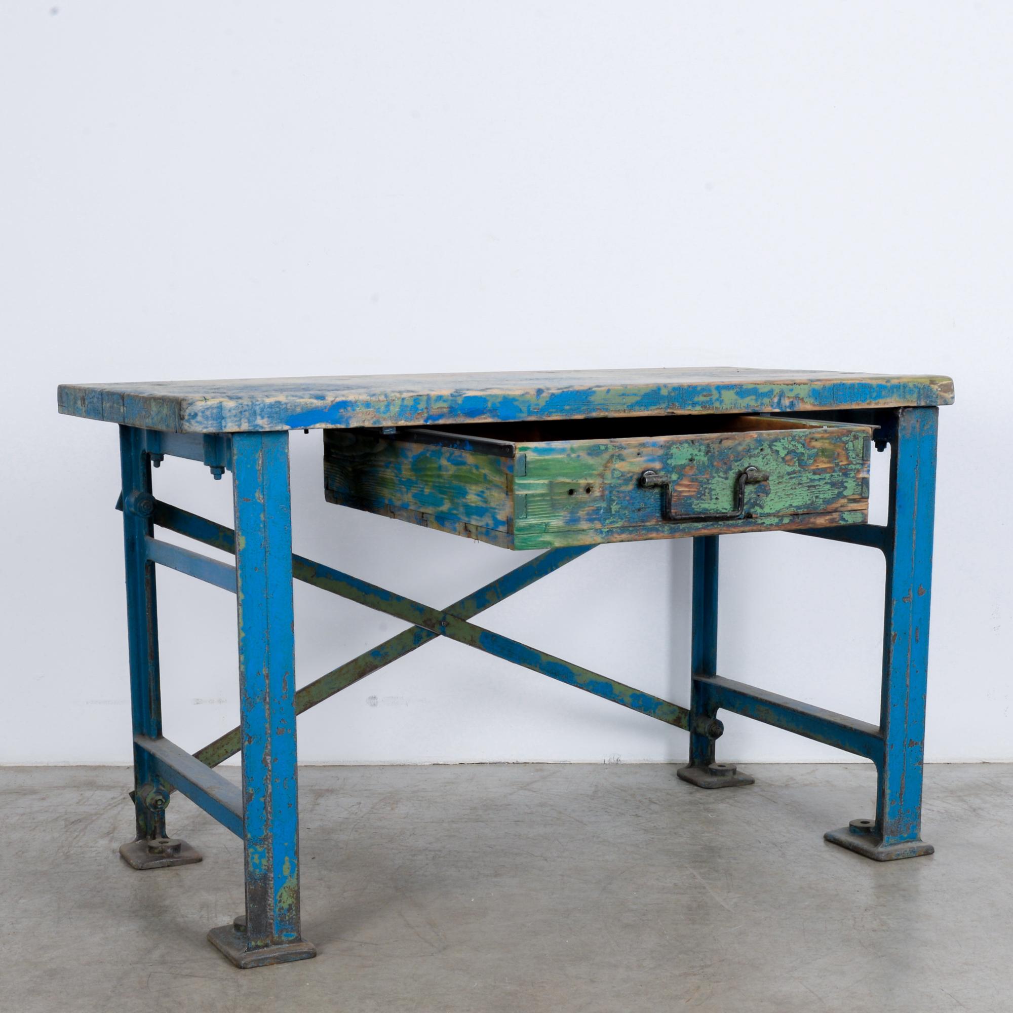1950s Industrial Wooden Worktable 5