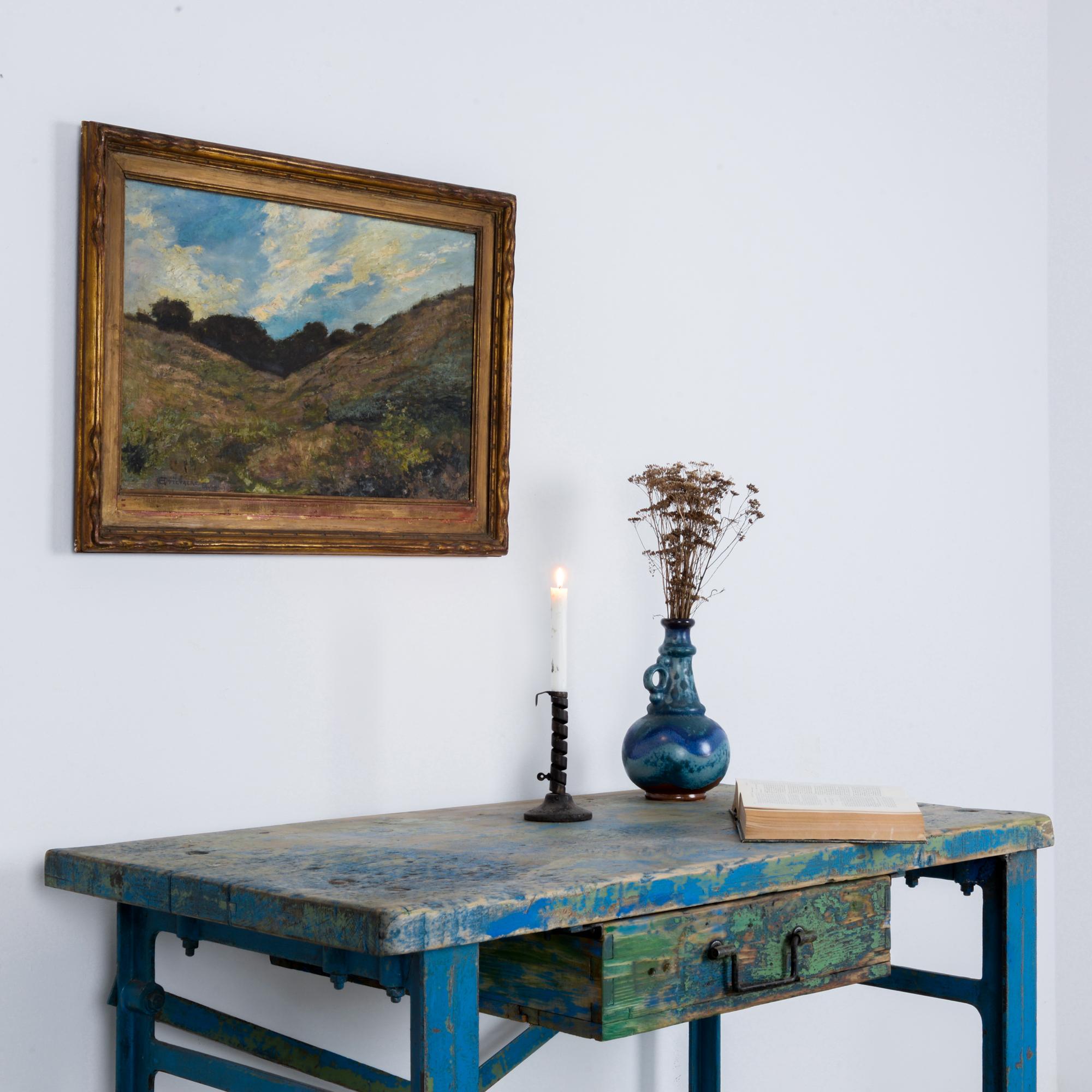 1950s Industrial Wooden Worktable In Good Condition In High Point, NC