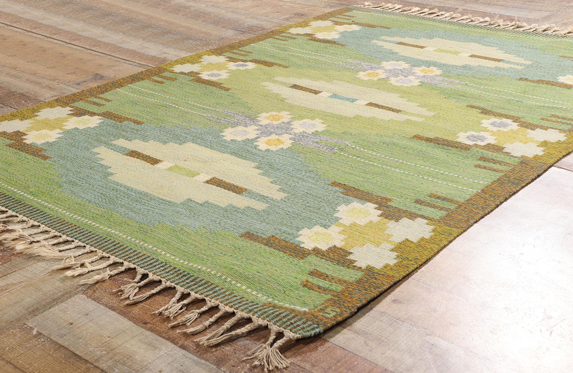 Tessuto a mano Ingegerd Silow, svedese, scandinavo, anni '50, Röllakan, design biofilico con tonalità della terra. in vendita