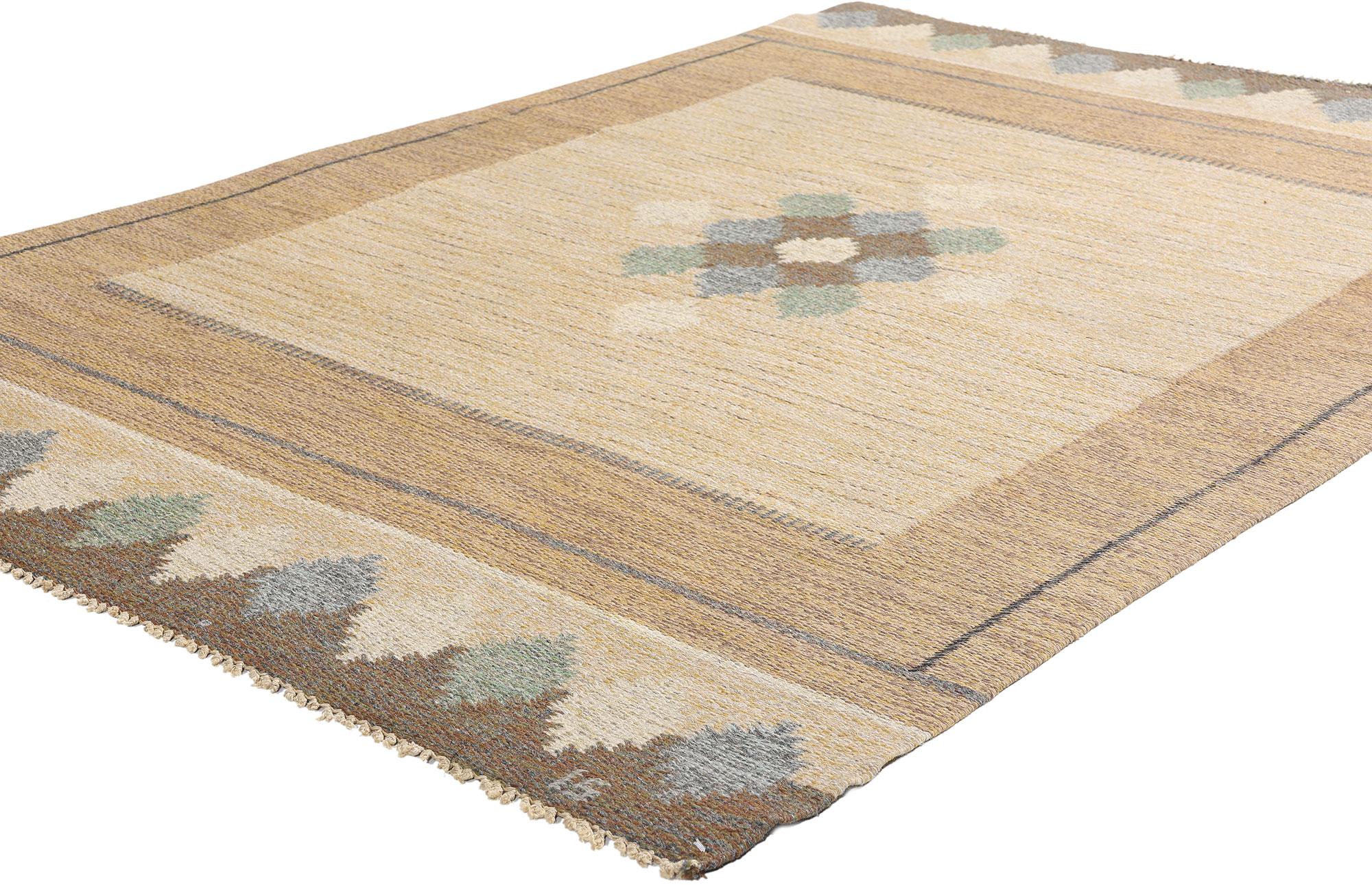 79059 Ingegerd Silow Vintage Swedish Rollakan Rug, 04'05 x 06'09. This handwoven wool vintage Swedish rollakan rug, designed by Ingegerd Silow and titled 