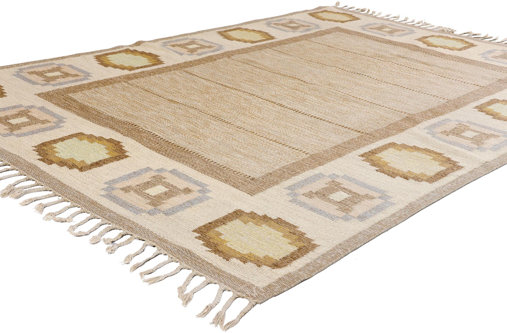 79056 Tappeto Rollakan Vintage Svedese Scandinavo Ingegerd Silow, 05'05 x 07'09. Questo tappeto vintage svedese scandinavo rollakan, intitolato 