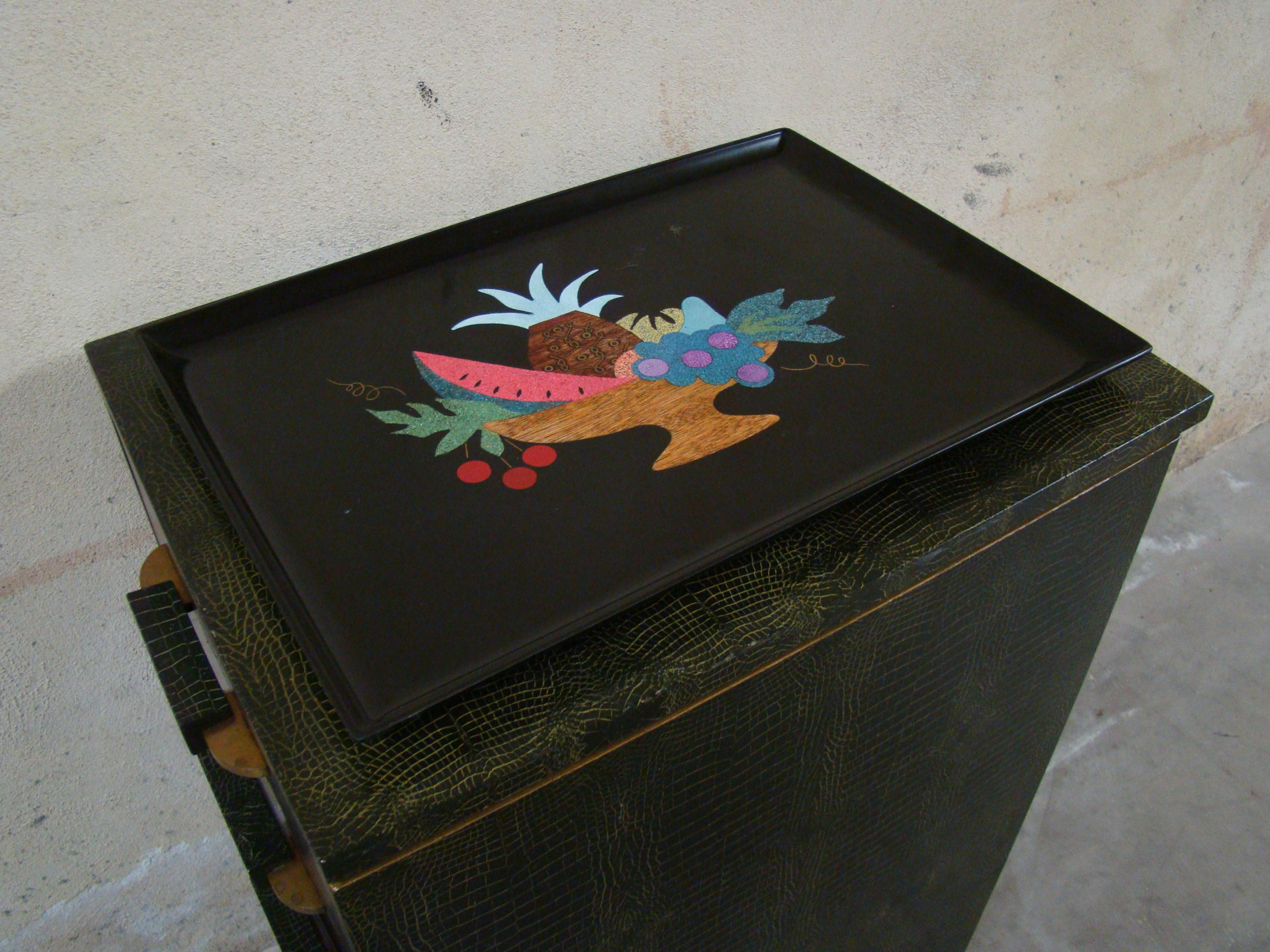 Mid-Century Modern 1950s Inlaid Wood and Shell Marquetry Resin Tray by Couroc of Monterey