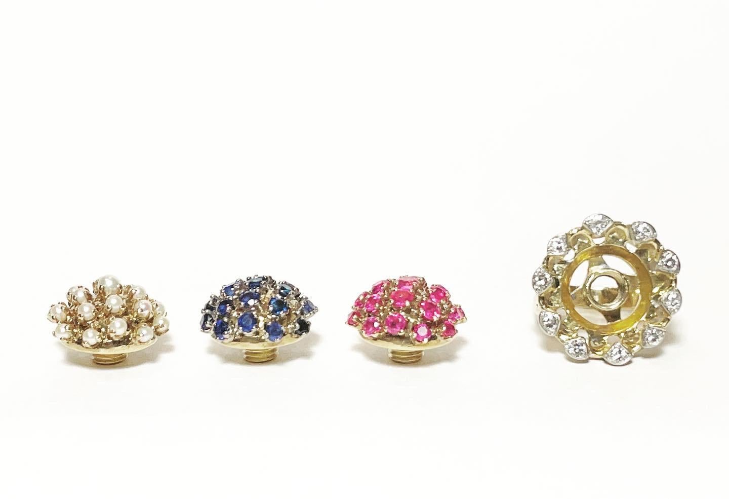 Retro 1950s Interchangeable 18kt Gold, Diamond, Pearls, Ruby, Sapphire Fashion Ring