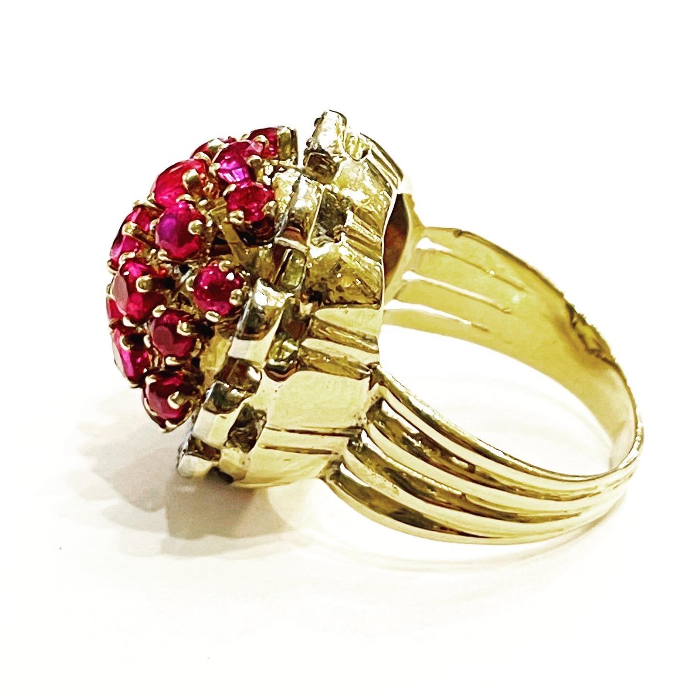 1950s Interchangeable 18kt Gold, Diamond, Pearls, Ruby, Sapphire Fashion Ring 2