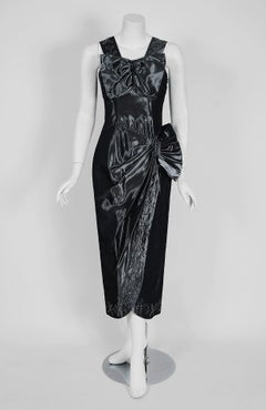 Vintage 1950s Iridescent Gunmetal Silk-Taffeta Beaded Rhinestone Hourglass Dress