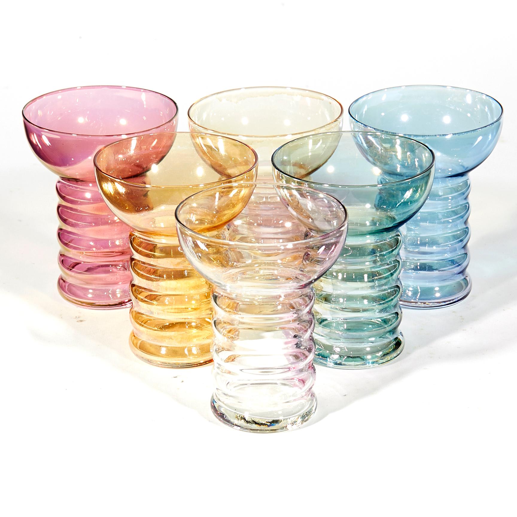 1950s Iridescent Multicolored Glass Beverage Set, 7-Piece In Excellent Condition In Amherst, NH