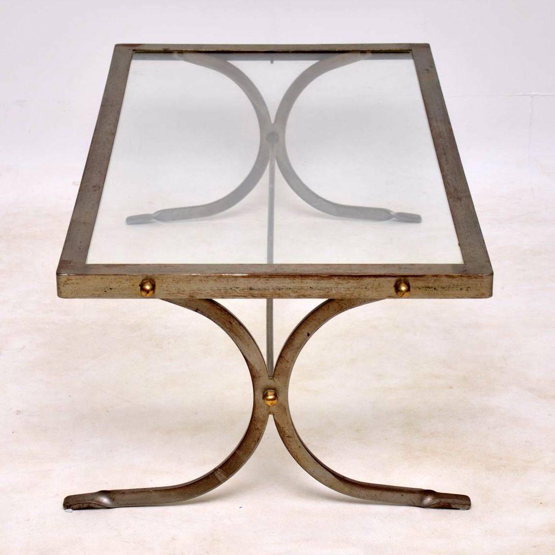 Mid-Century Modern 1950s Iron and Brass Vintage Coffee Table