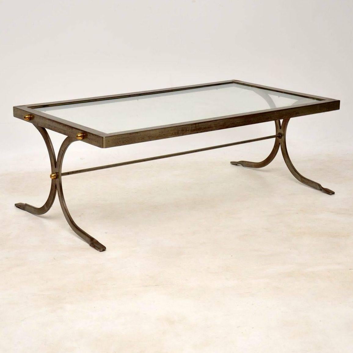 English 1950s Iron and Brass Vintage Coffee Table