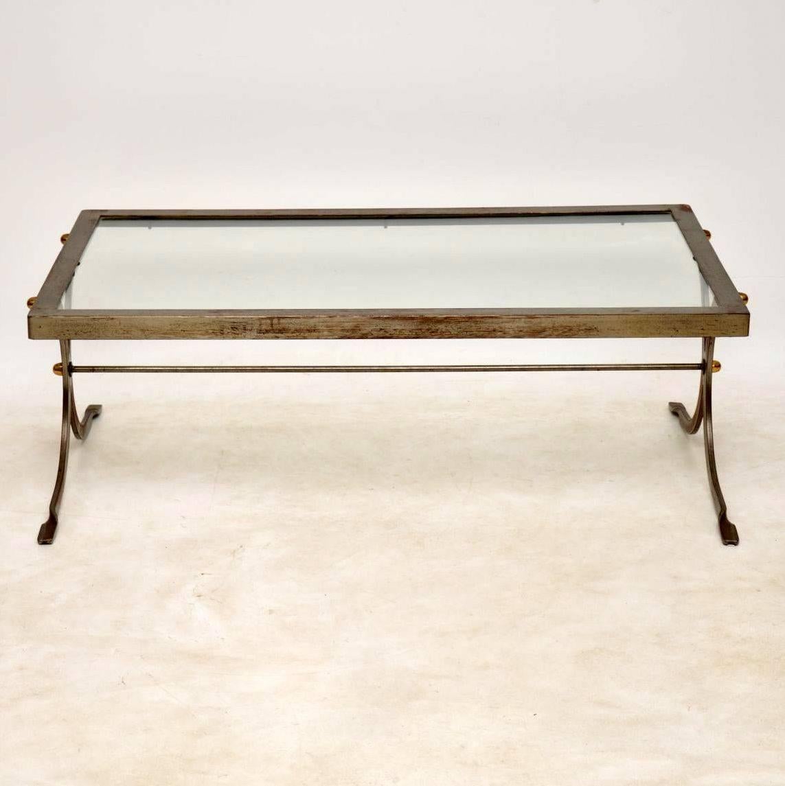 1950s Iron and Brass Vintage Coffee Table 1