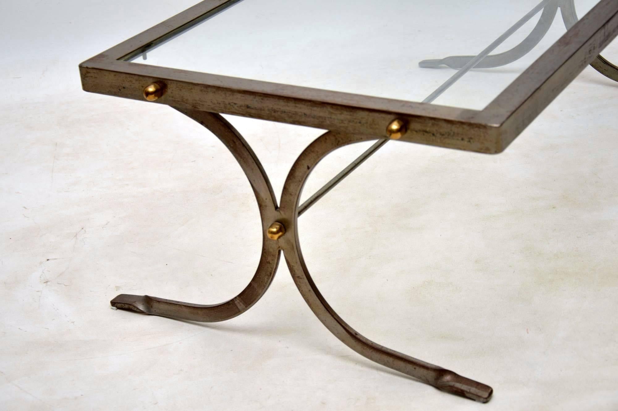 1950s Iron and Brass Vintage Coffee Table 2