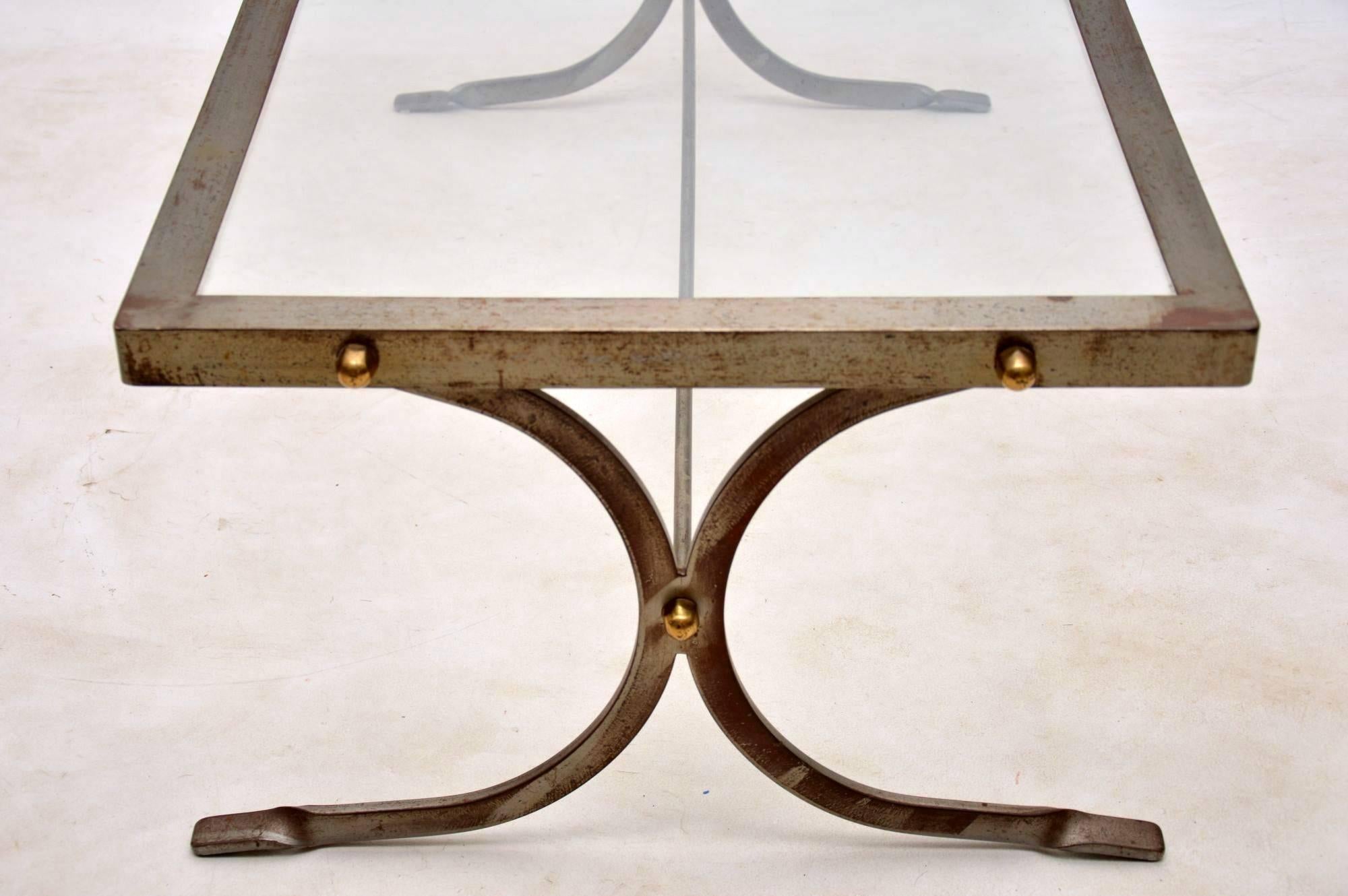 1950s Iron and Brass Vintage Coffee Table 3