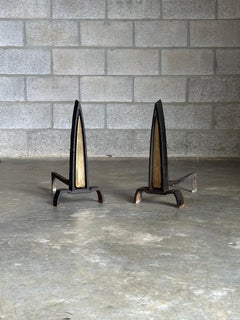 1950s Iron and Brass Andirons Attributed to Donald Deskey- A Pair