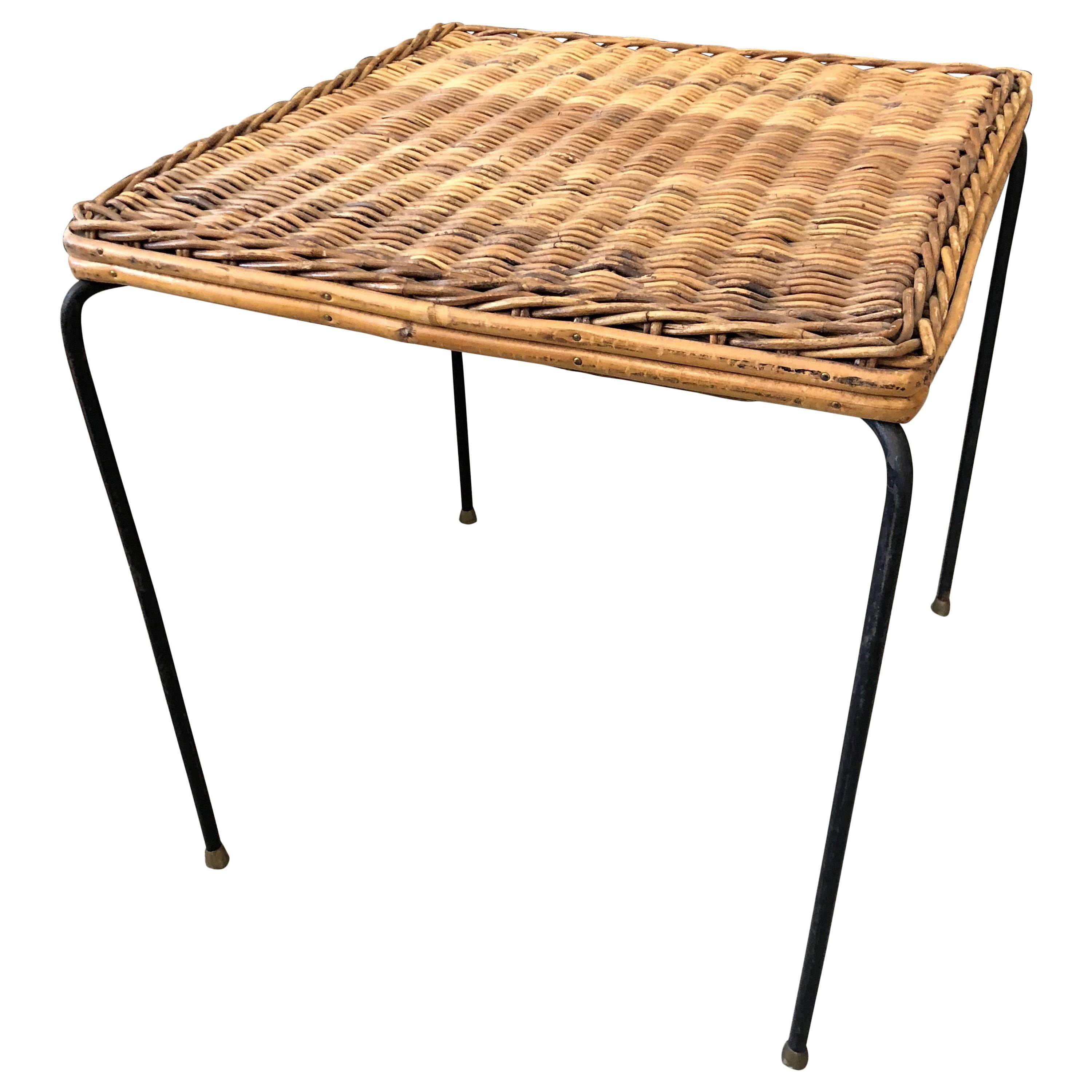 1950s Iron and Cane Stool