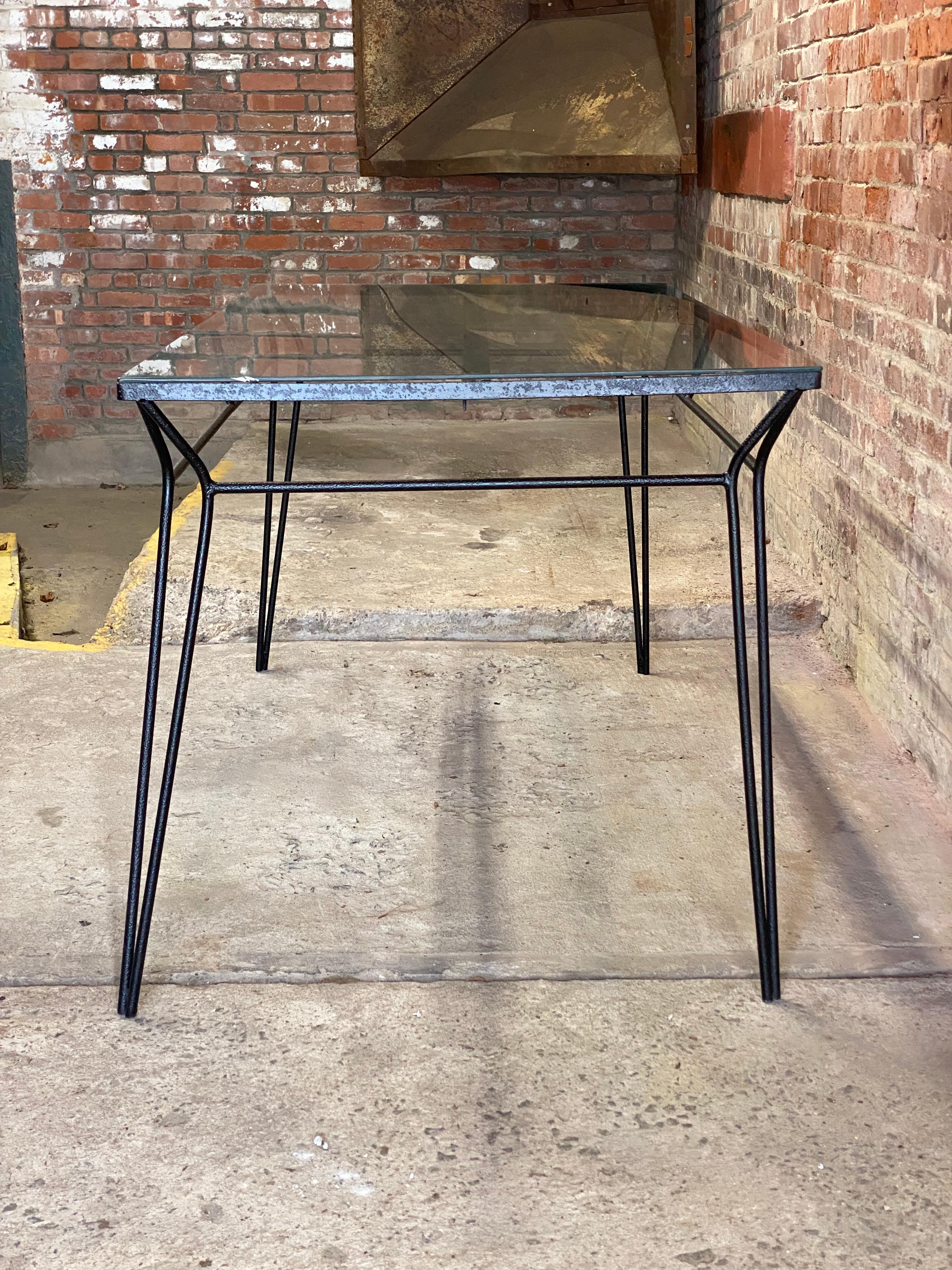 1950s Iron and Glass Dining Table In Good Condition For Sale In Garnerville, NY