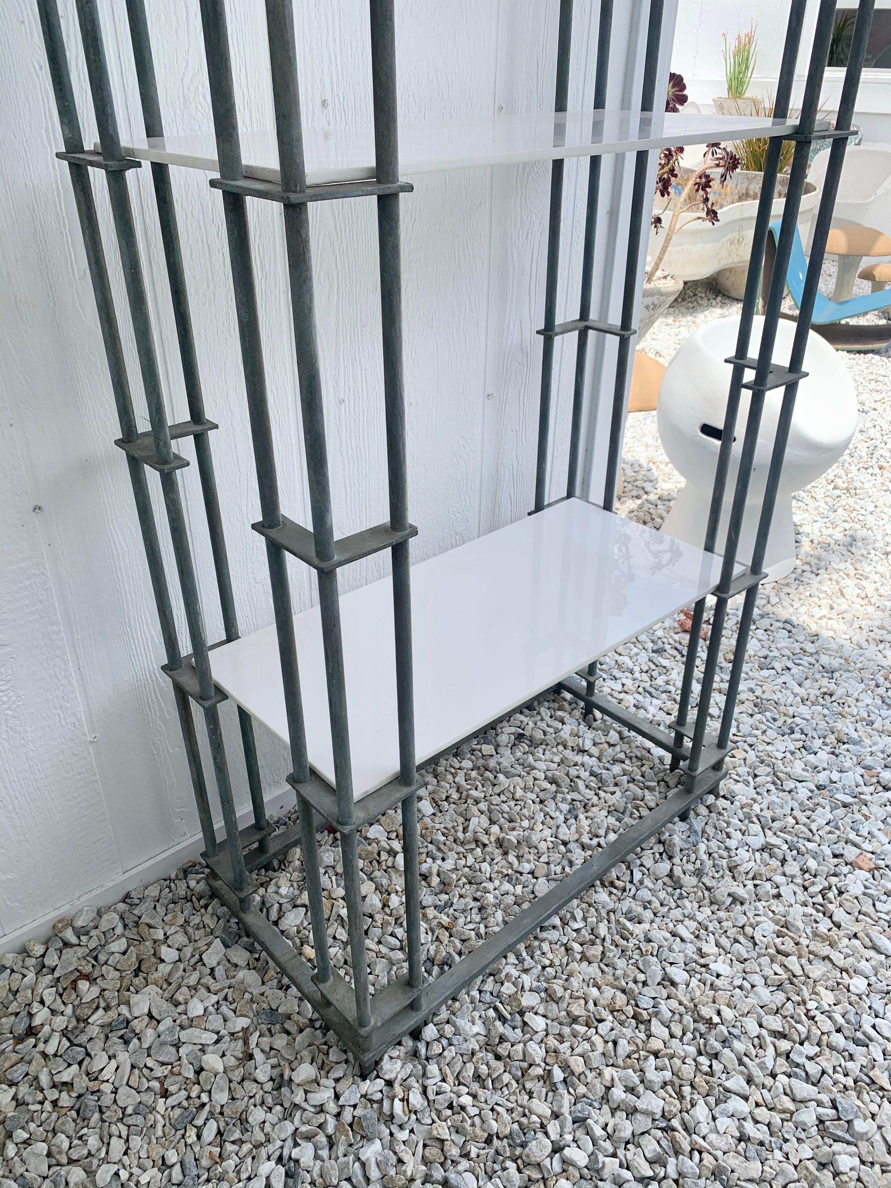 American 1950s Iron and Glass Étagère in the Style of Walter Lamb For Sale