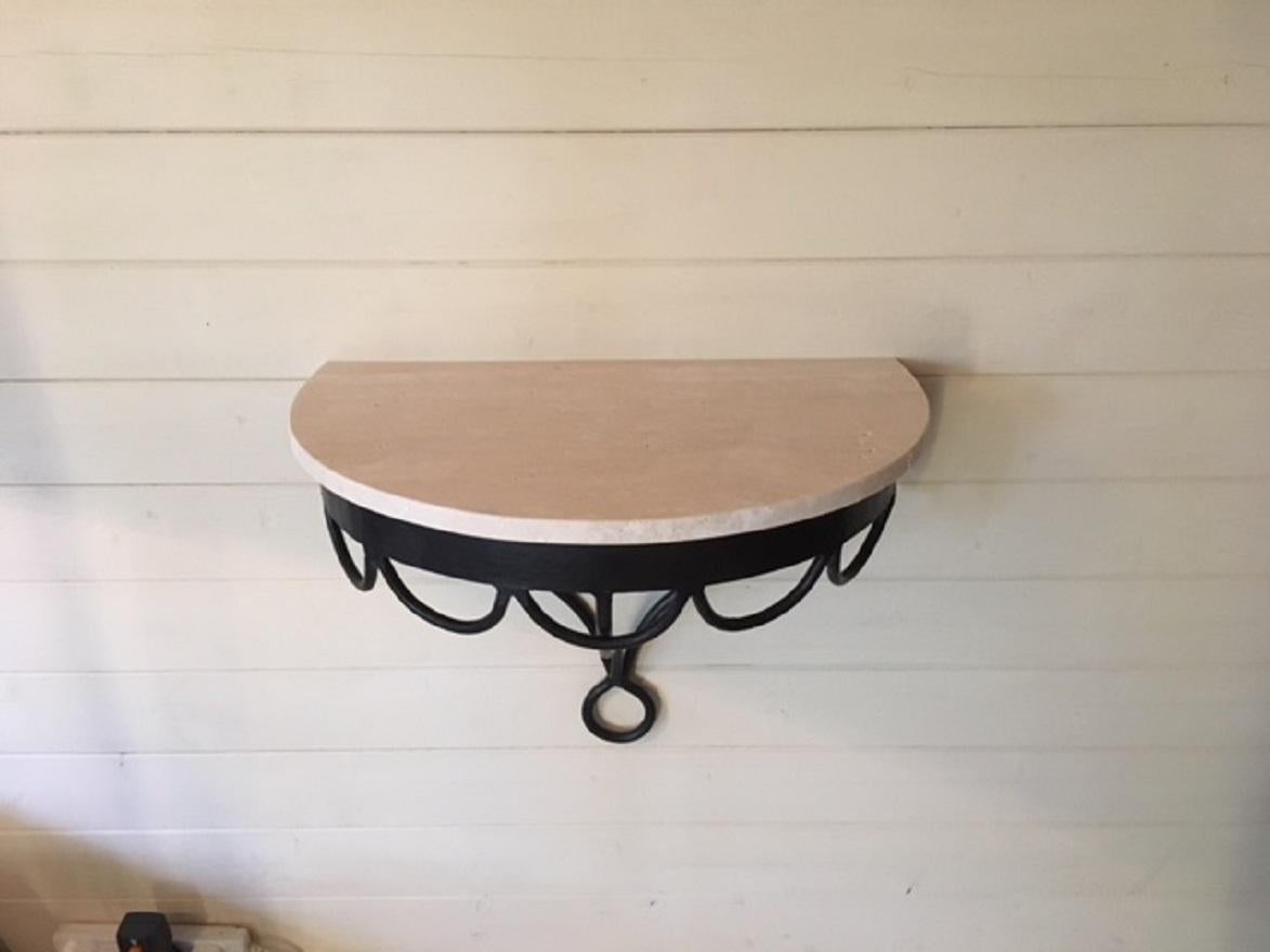 Mid-Century Modern 1950s Iron and Travertine Console Table