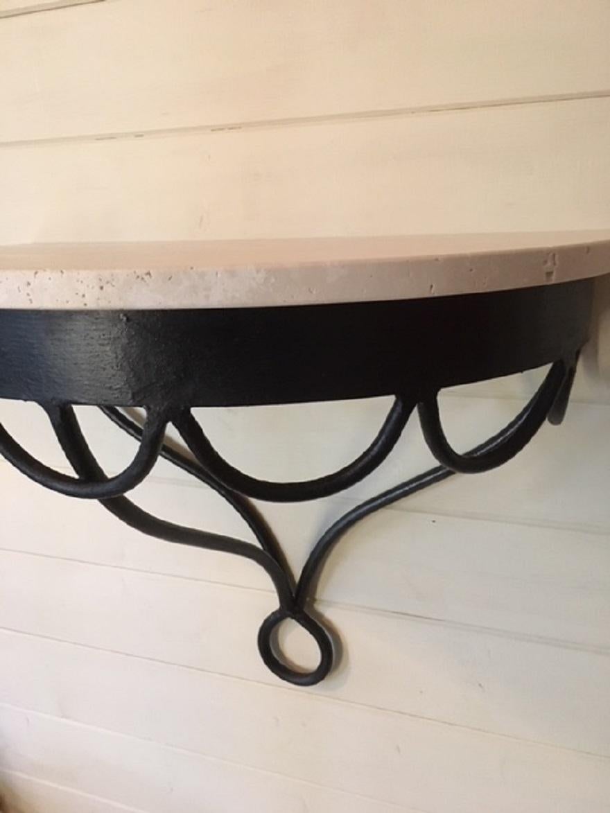 French 1950s Iron and Travertine Console Table