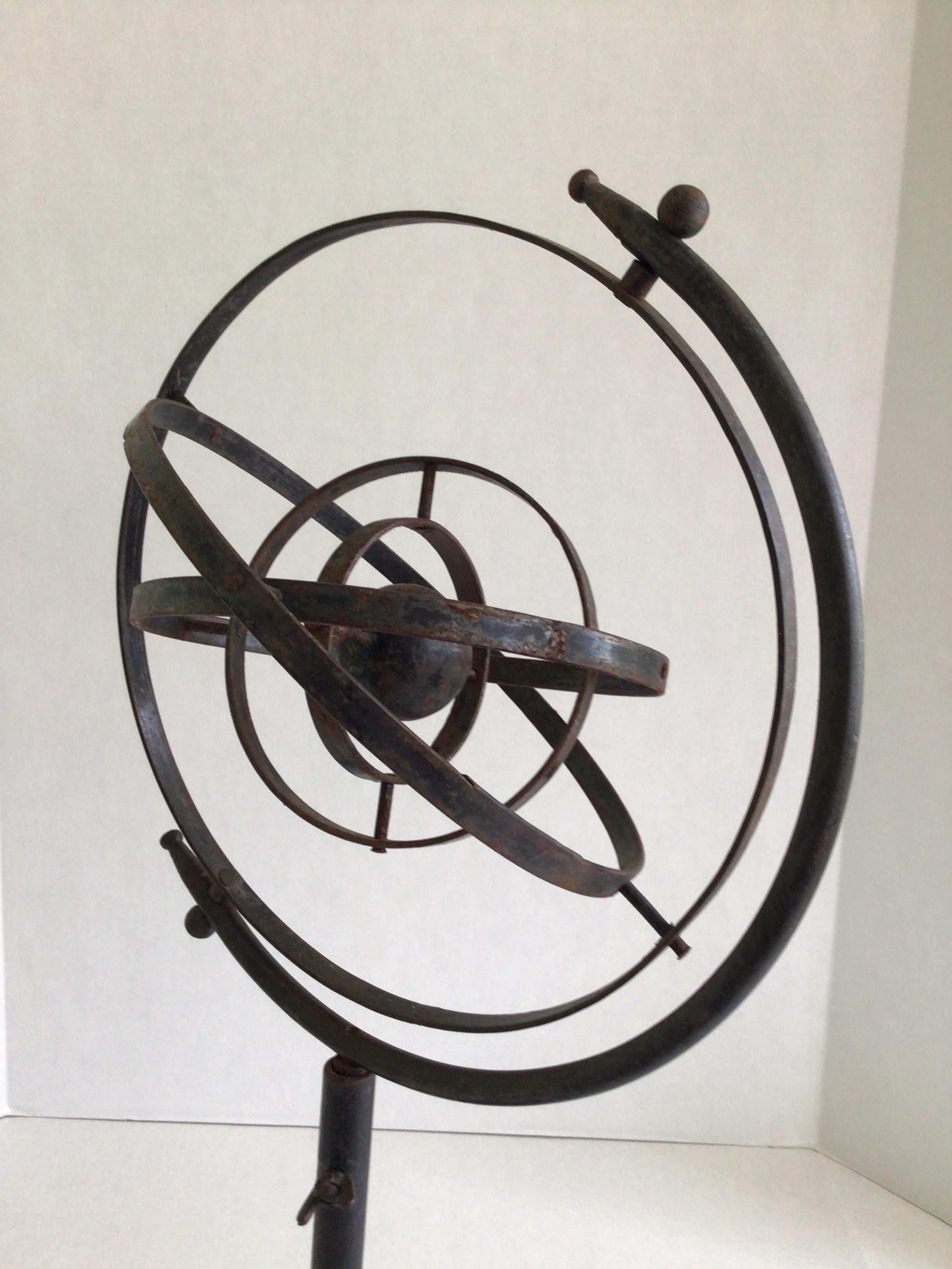 Mid-20th Century 1950s Iron Armillary or Rotating Sphere on Metal Base For Sale