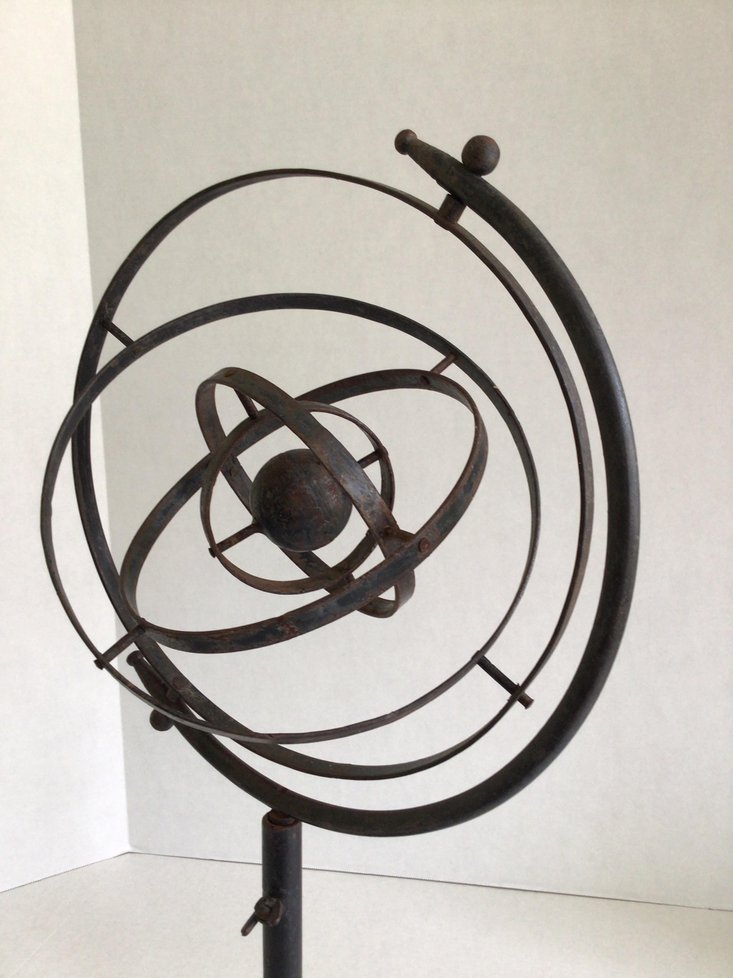 1950s Iron Armillary or Rotating Sphere on Metal Base For Sale 1